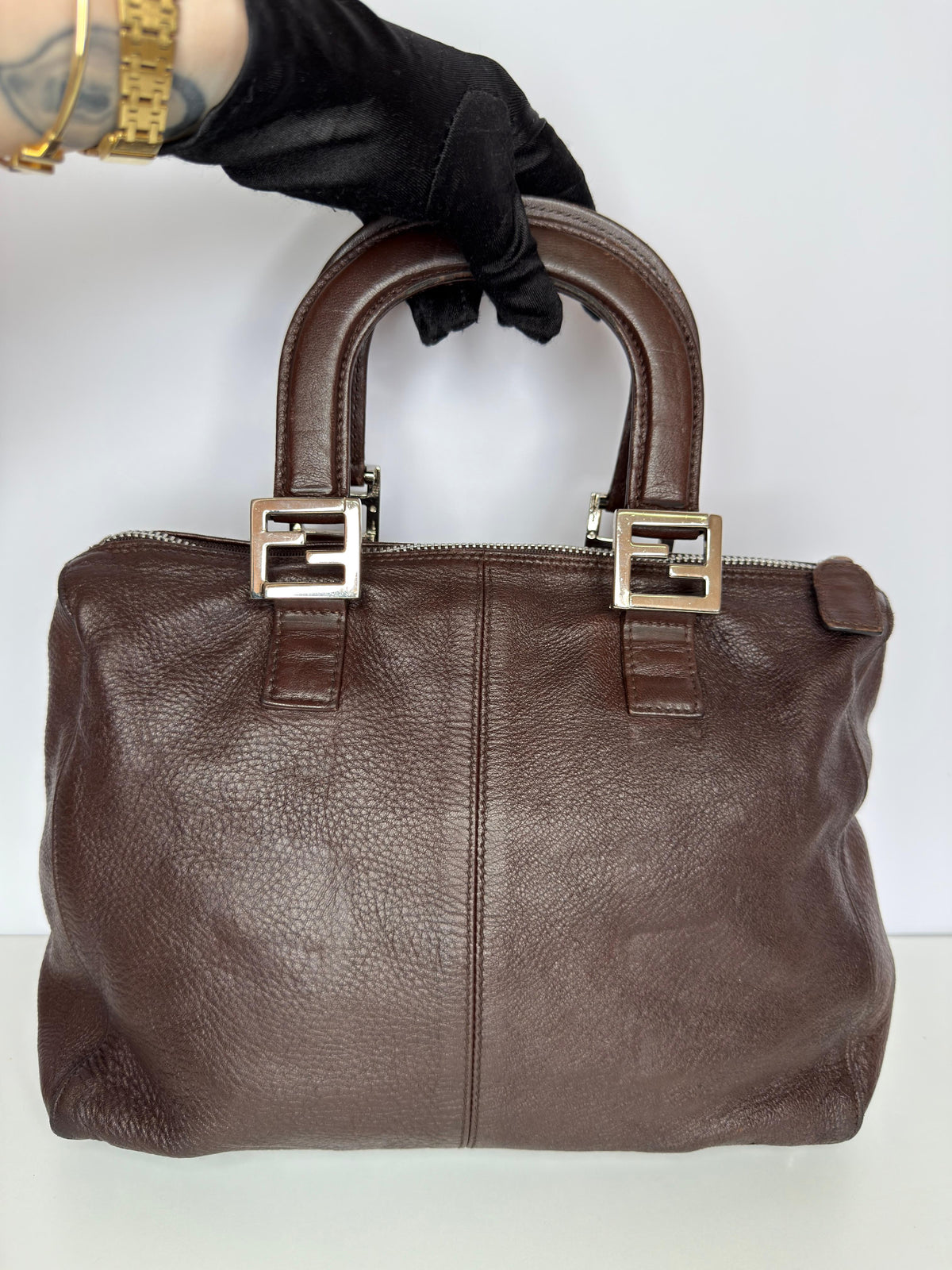 Fendi Dark Brown Leather Shopper Tote