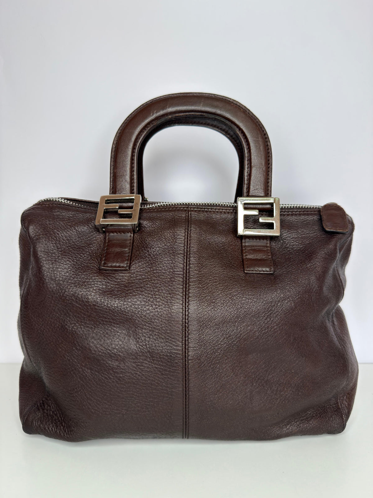 Fendi Dark Brown Leather Shopper Tote