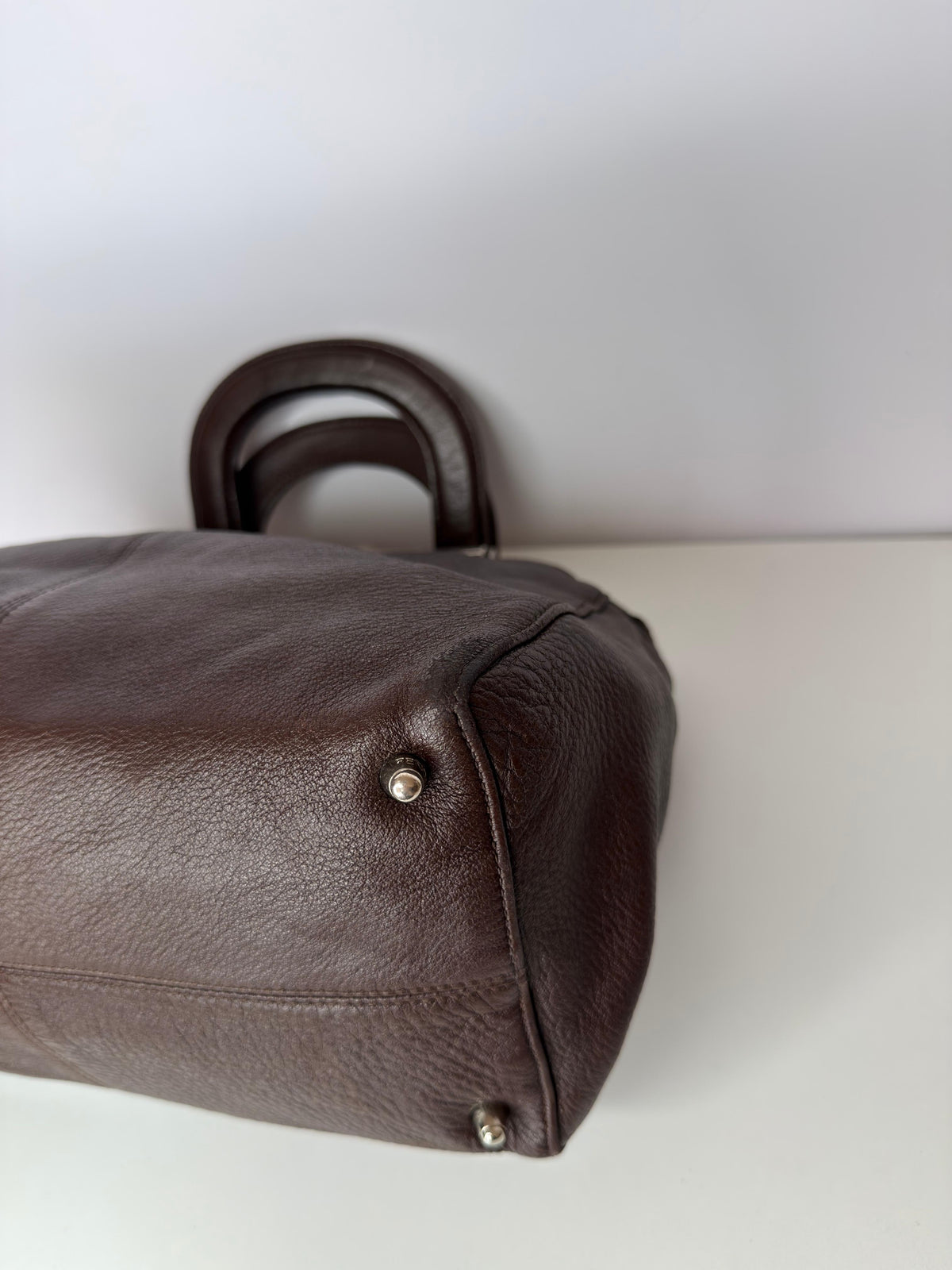 Fendi Dark Brown Leather Shopper Tote