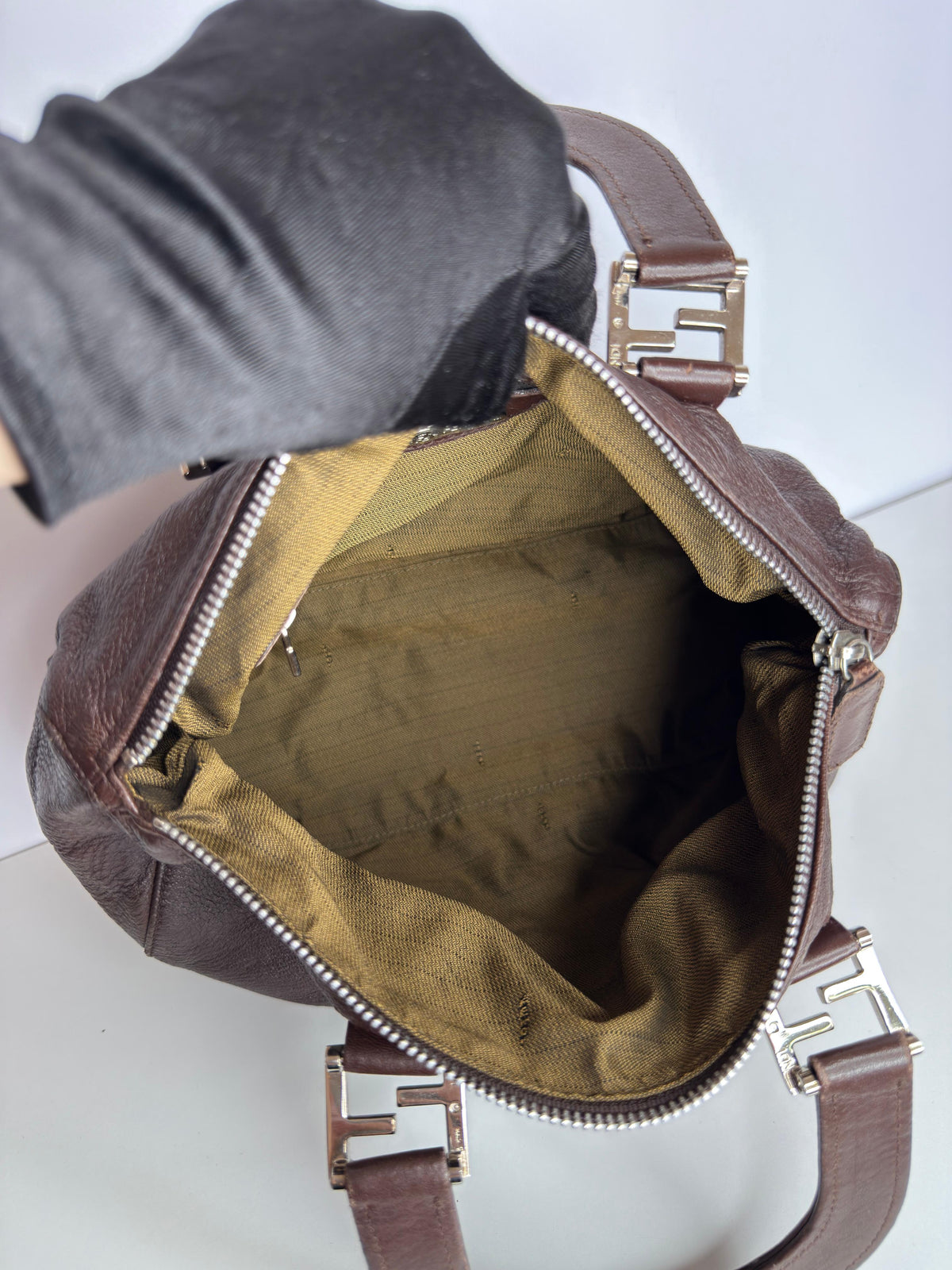 Fendi Dark Brown Leather Shopper Tote