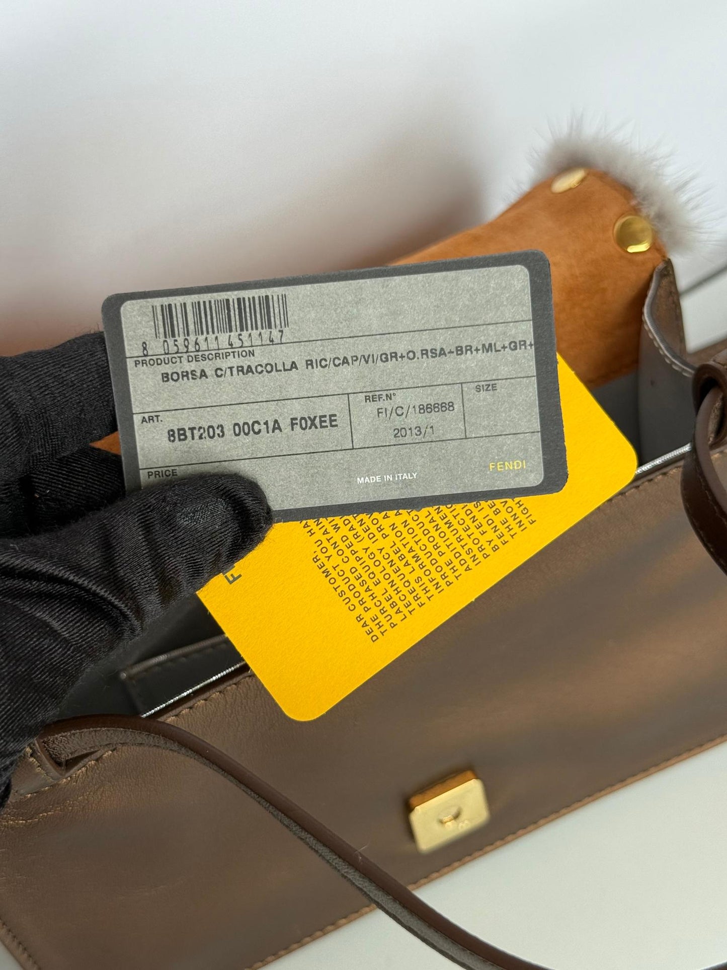 Fendi Mink-Trimmed Dark Metallic Gold Crossbody Bag