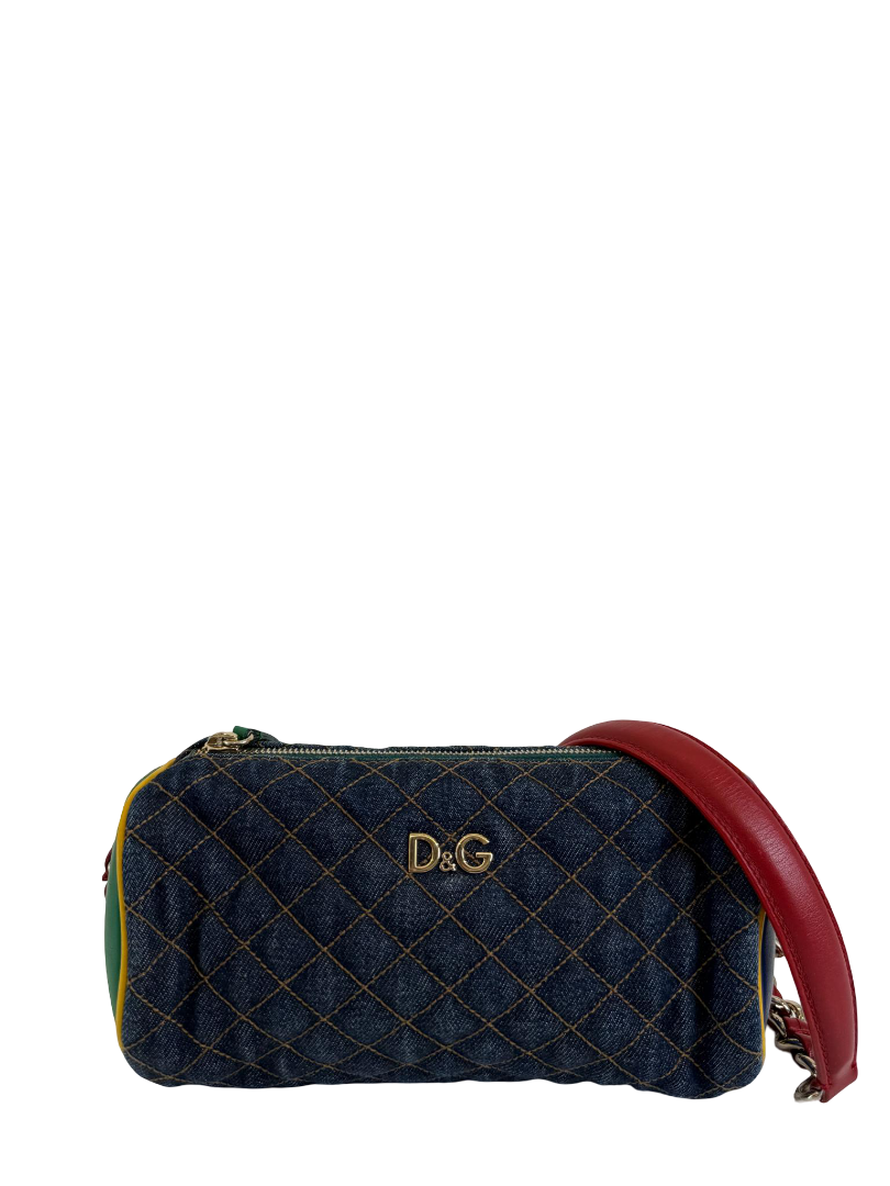 Dolce Gabbana Denim and Leather Lily Glam Shoulder Bag
