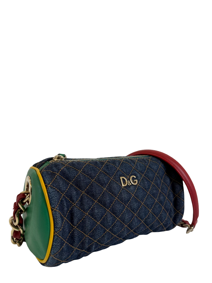Dolce Gabbana Denim and Leather Lily Glam Shoulder Bag