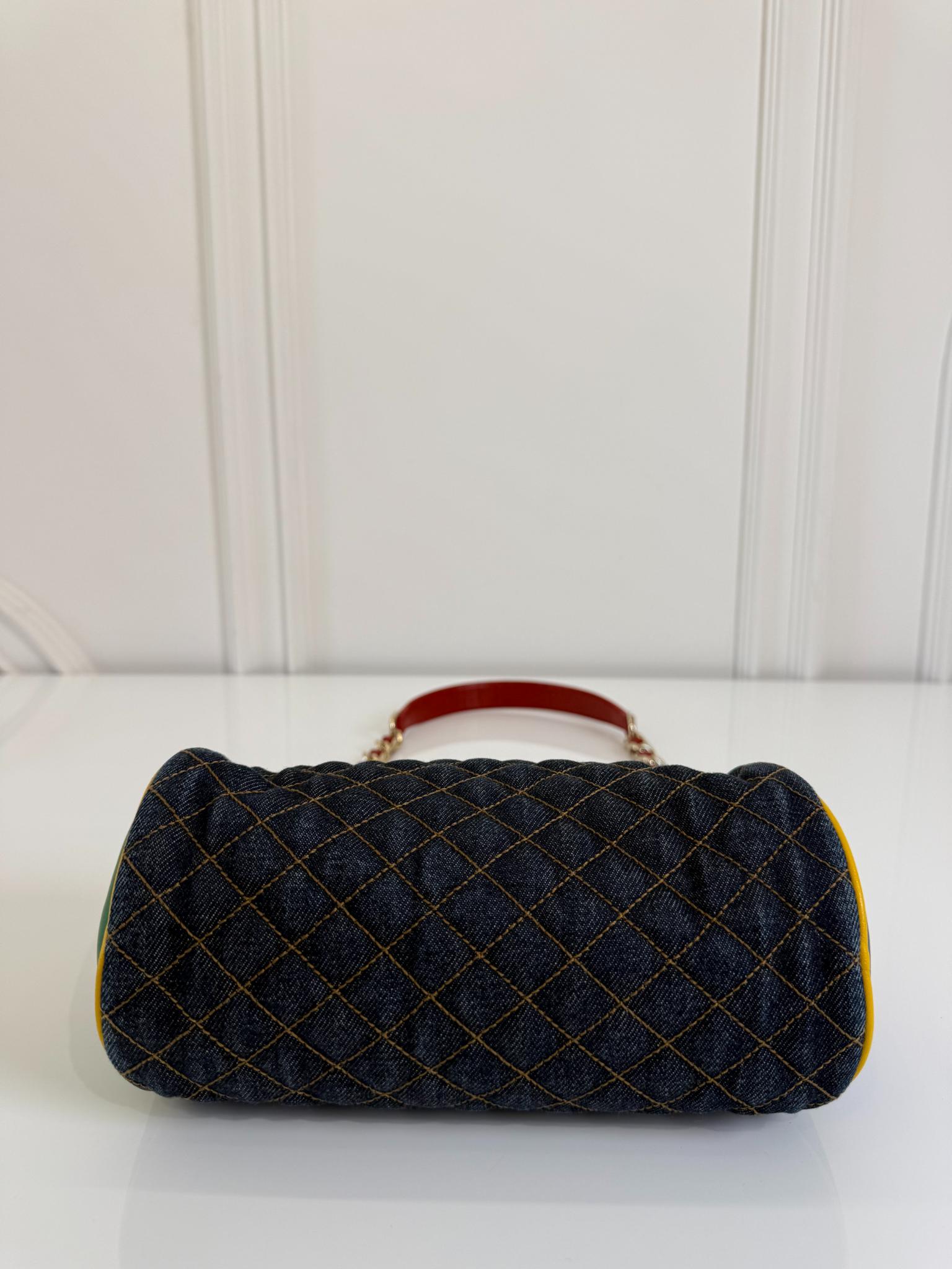 Dolce Gabbana Denim and Leather Lily Glam Shoulder Bag
