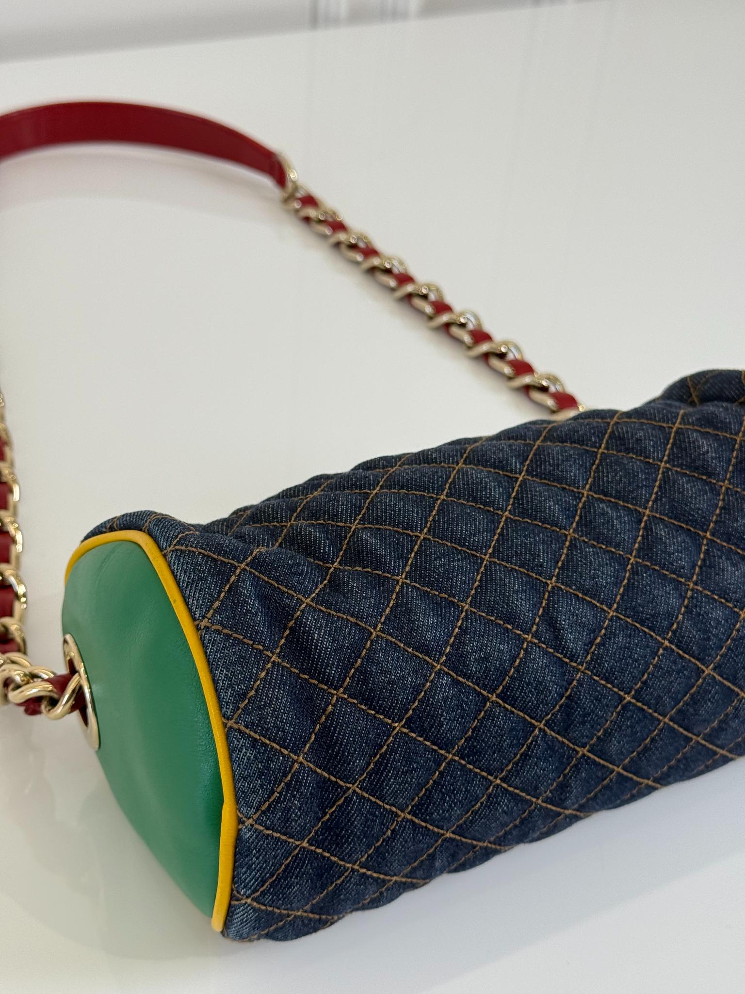 Dolce Gabbana Denim and Leather Lily Glam Shoulder Bag