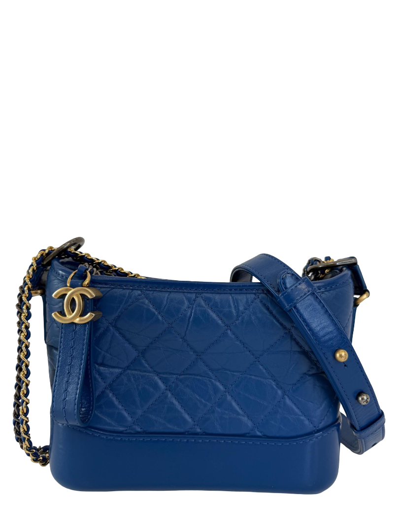 Chanel Aged Calfskin Quilted Small Gabrielle Hobo Blue