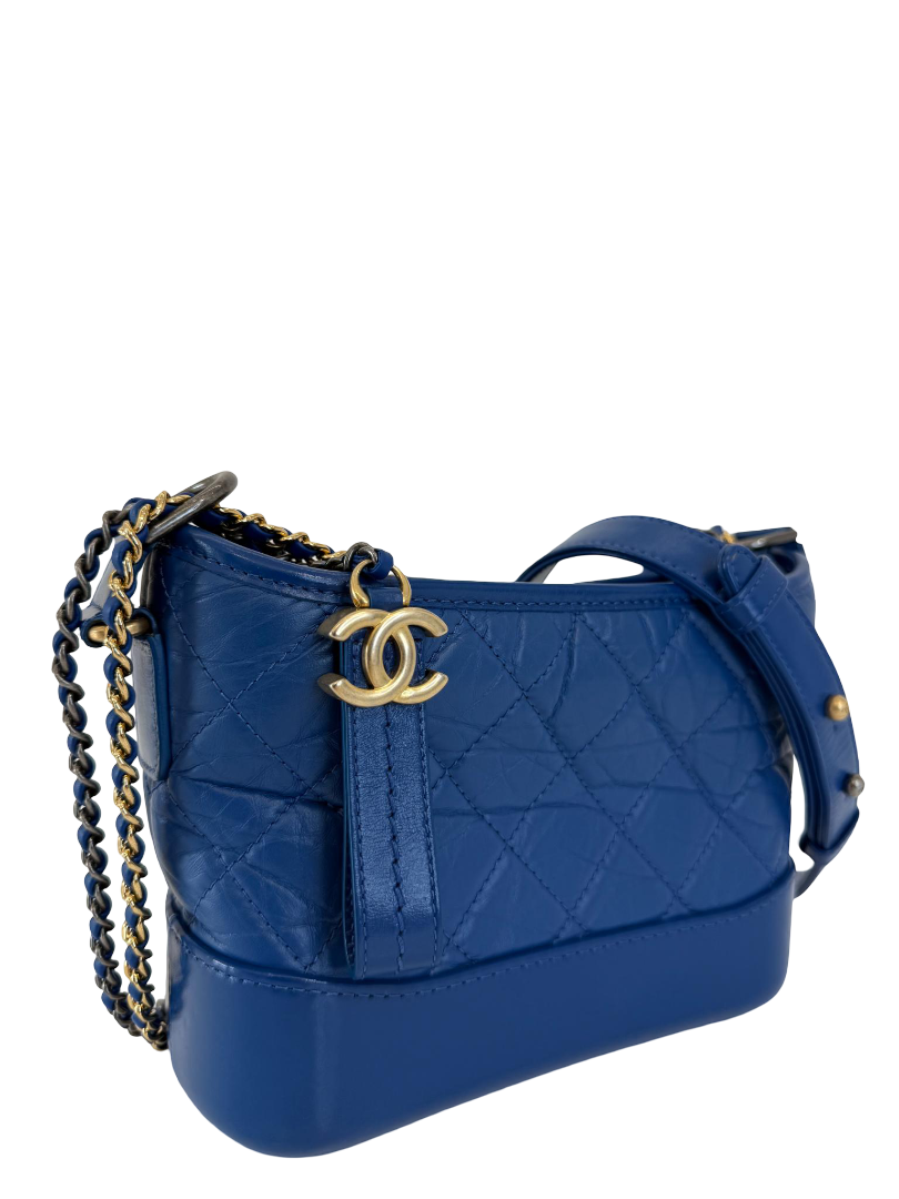 Chanel Aged Calfskin Quilted Small Gabrielle Hobo Blue