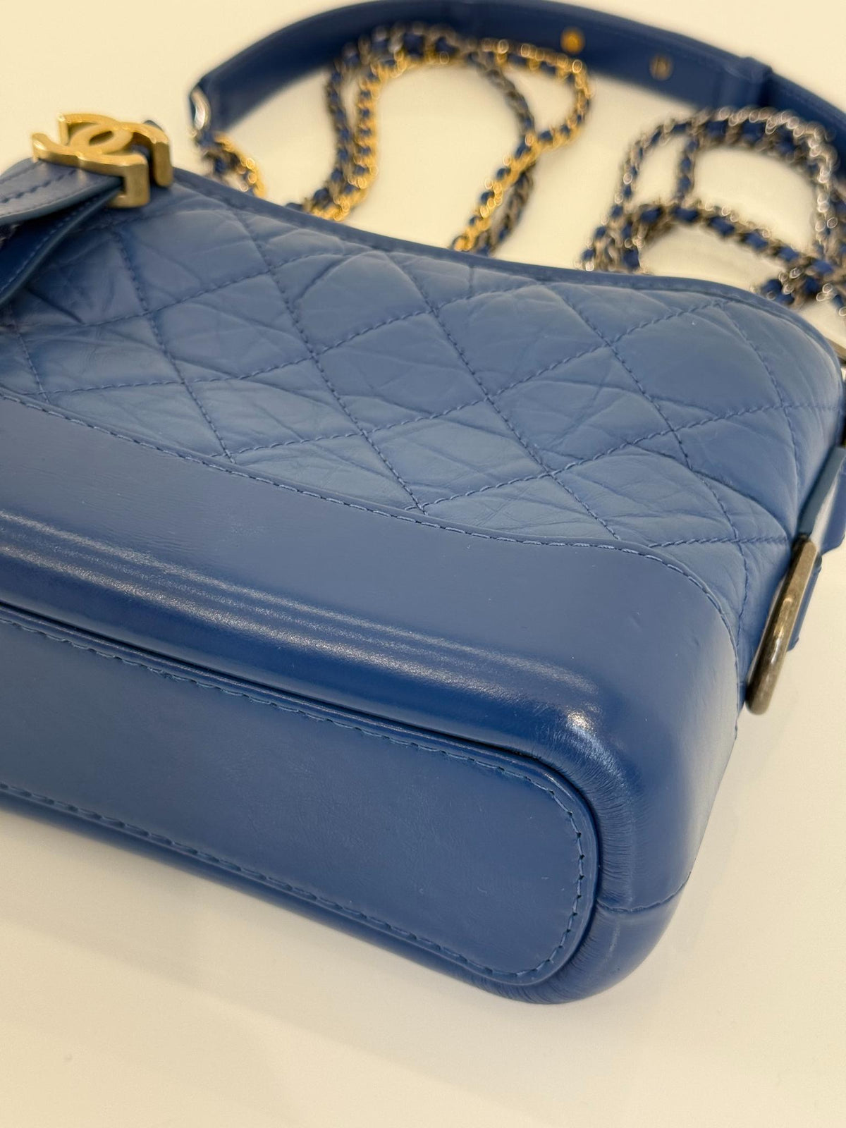 Chanel Aged Calfskin Quilted Small Gabrielle Hobo Blue