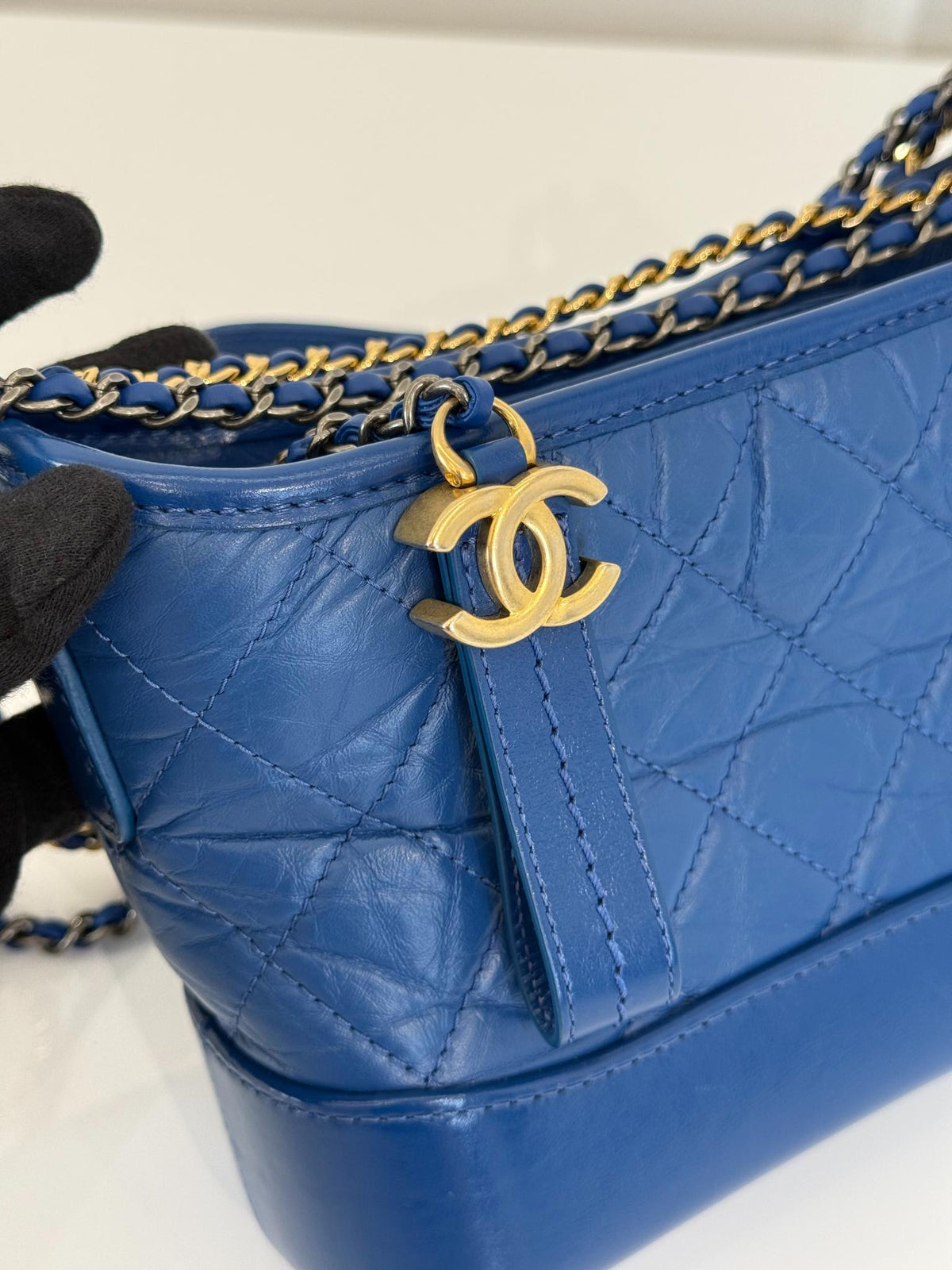 Chanel Aged Calfskin Quilted Small Gabrielle Hobo Blue