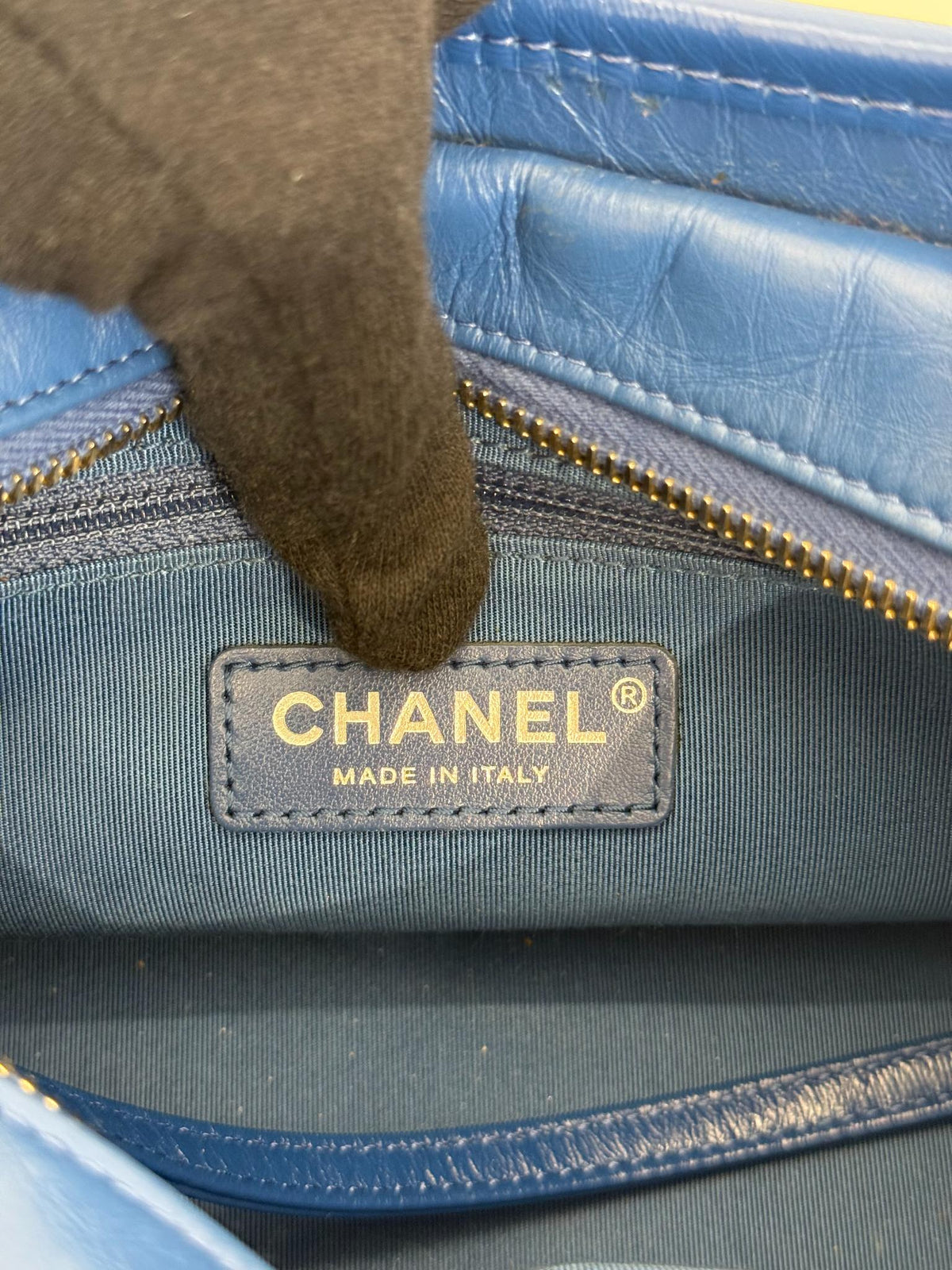 Chanel Aged Calfskin Quilted Small Gabrielle Hobo Blue