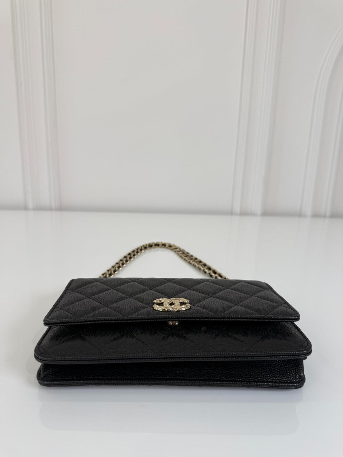 Chanel Black Quilted Caviar Leather Wallet On Chain