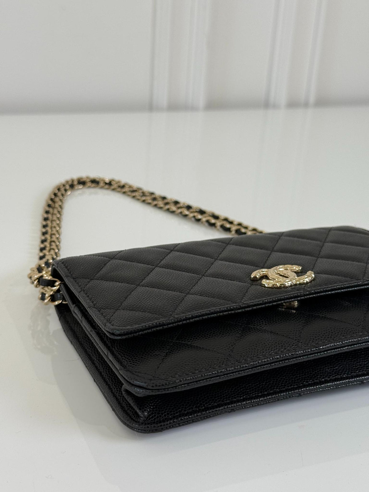 Chanel Black Quilted Caviar Leather Wallet On Chain