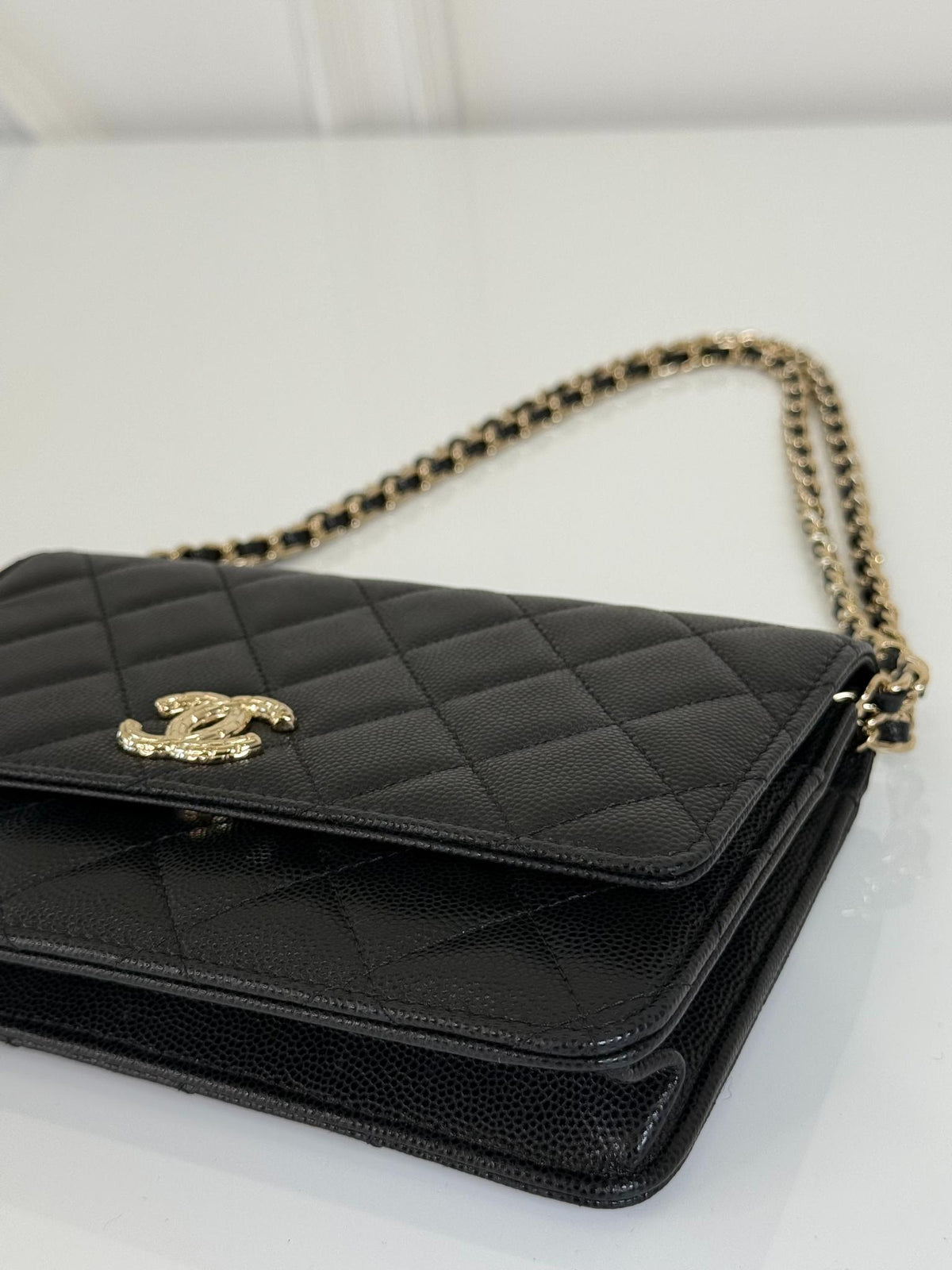Chanel Black Quilted Caviar Leather Wallet On Chain