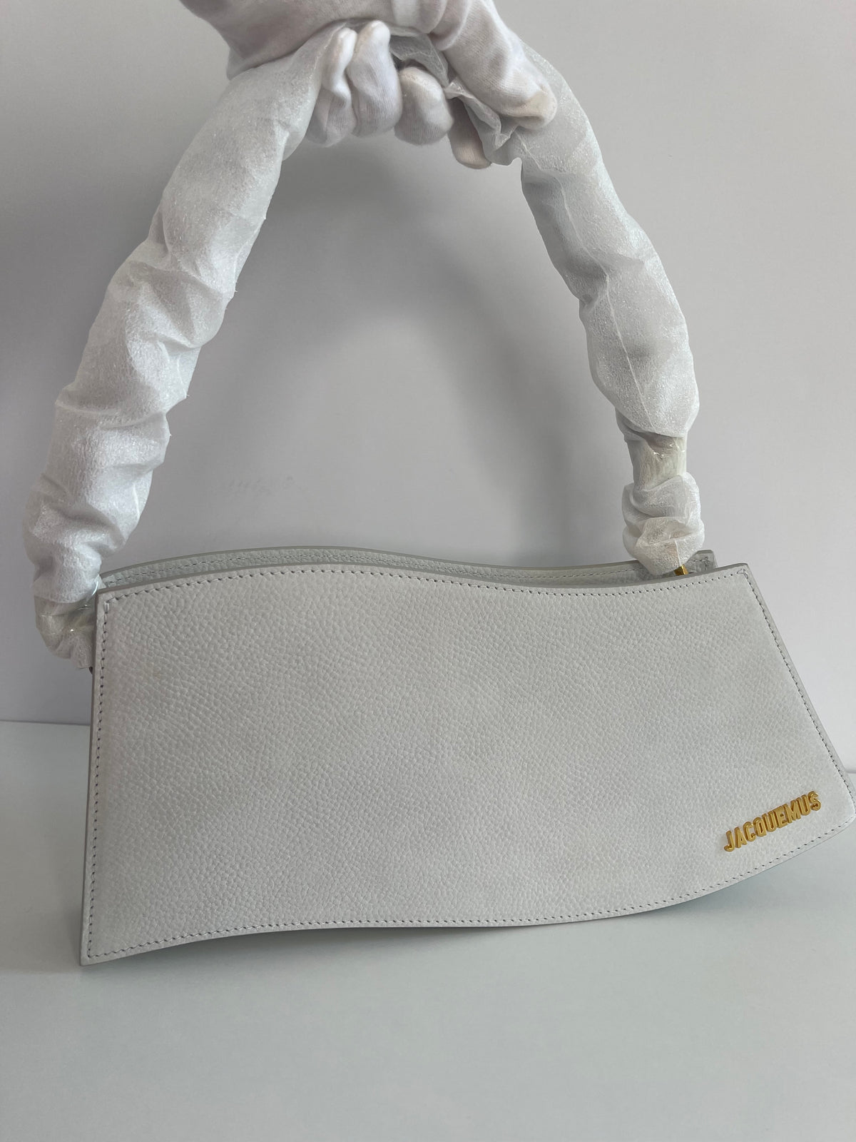 Jacquemus “la Vague” Asymmetric Light Grey Shoulder Bag