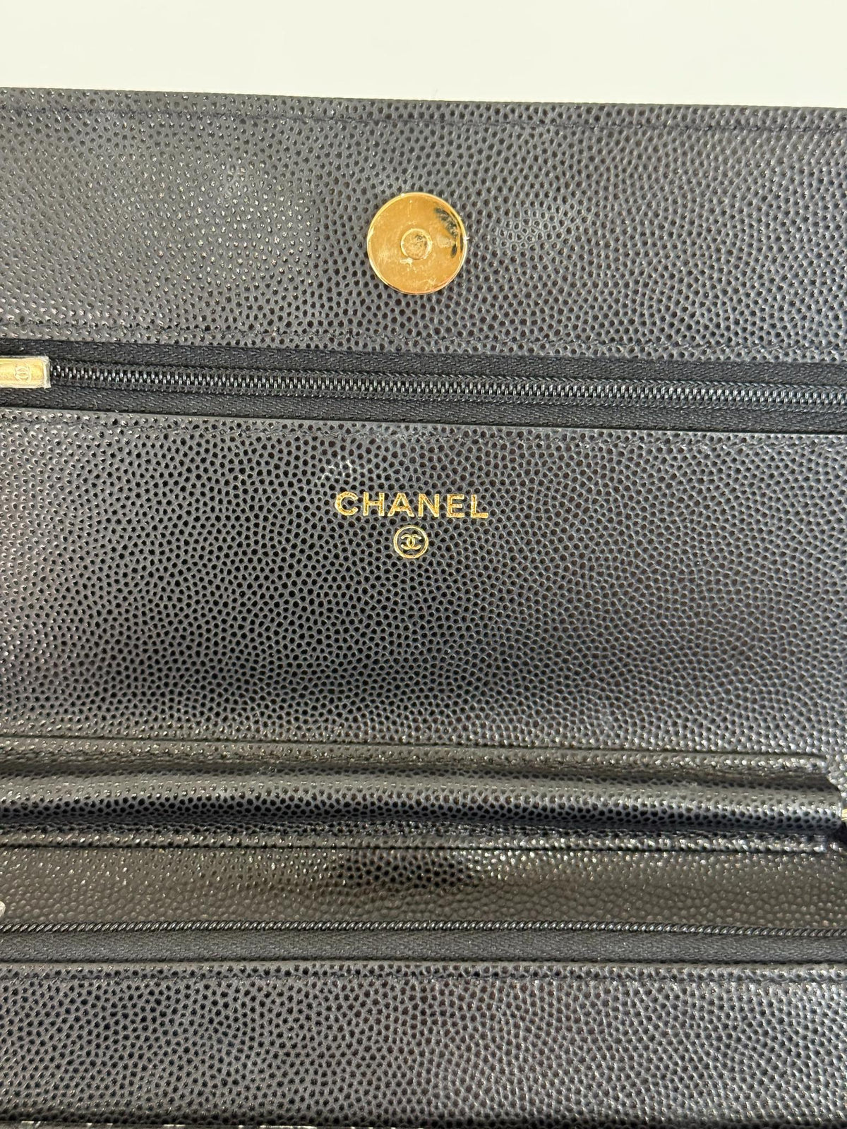 Chanel Black Quilted Caviar Leather Wallet On Chain