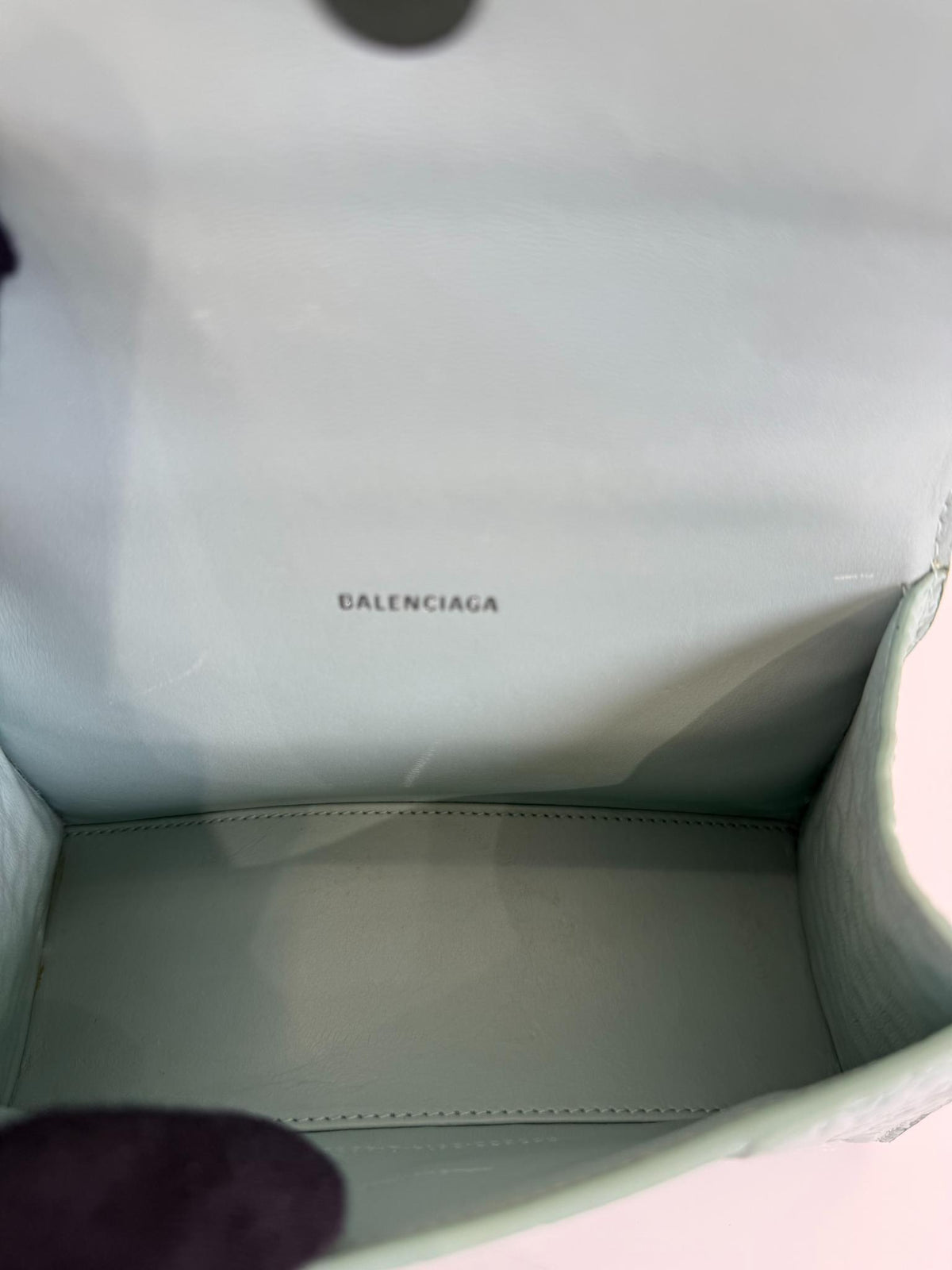 Balenciaga Green Aqua Croc Embossed Leather XS Hourglass Top Handle Bag