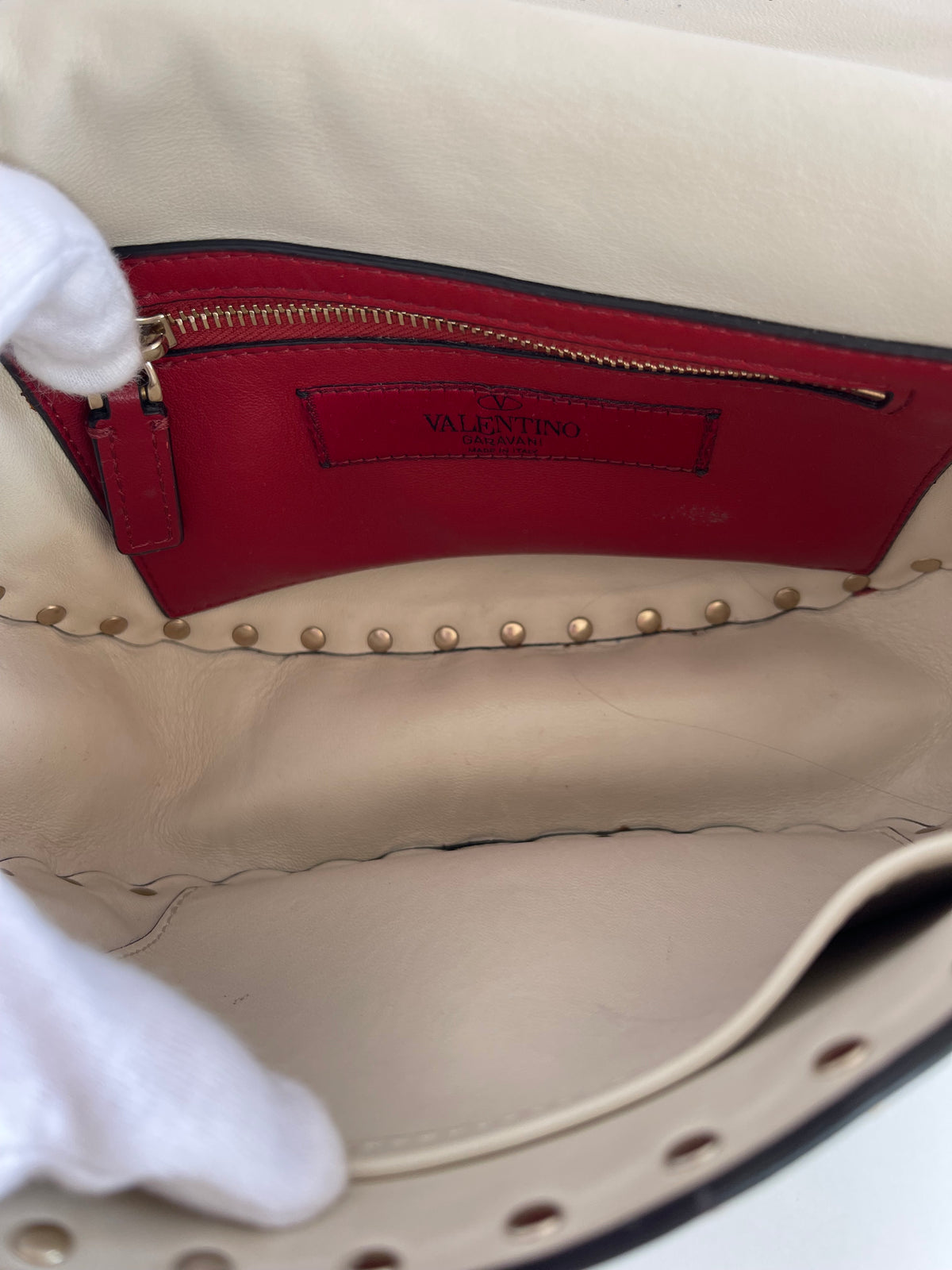 Valentino Garavani Rockstud Spike Halfmoon in Ivory Blue Round Bag