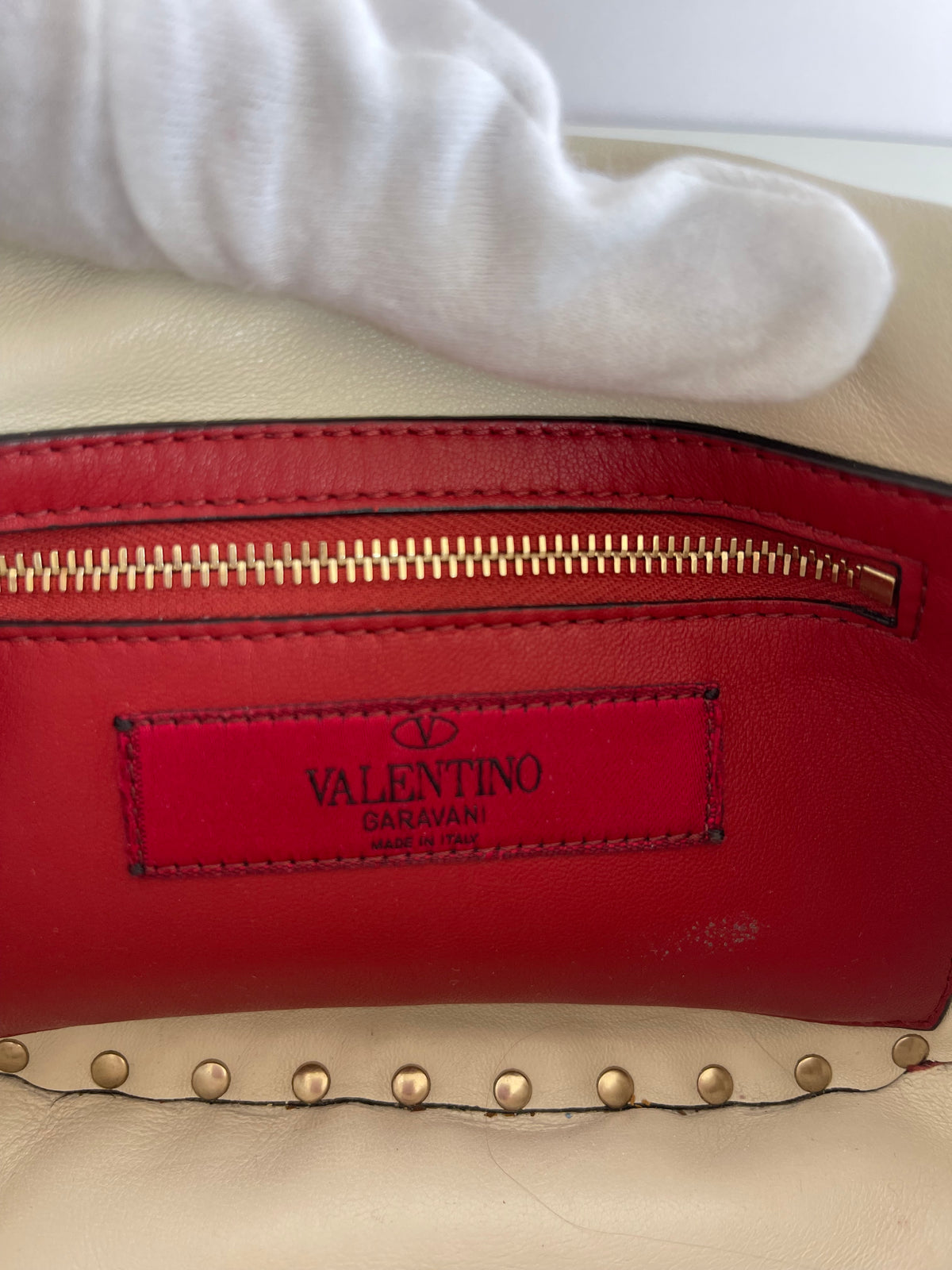 Valentino Garavani Rockstud Spike Halfmoon in Ivory Blue Round Bag