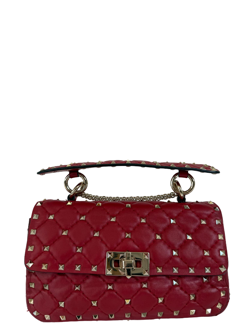 Valentino Garavani Small Rockstud Spike Quilted Bag in Rosso Valentino