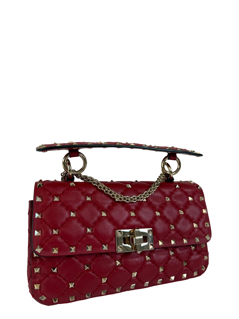 Valentino Garavani Small Rockstud Spike Quilted Bag in Rosso Valentino