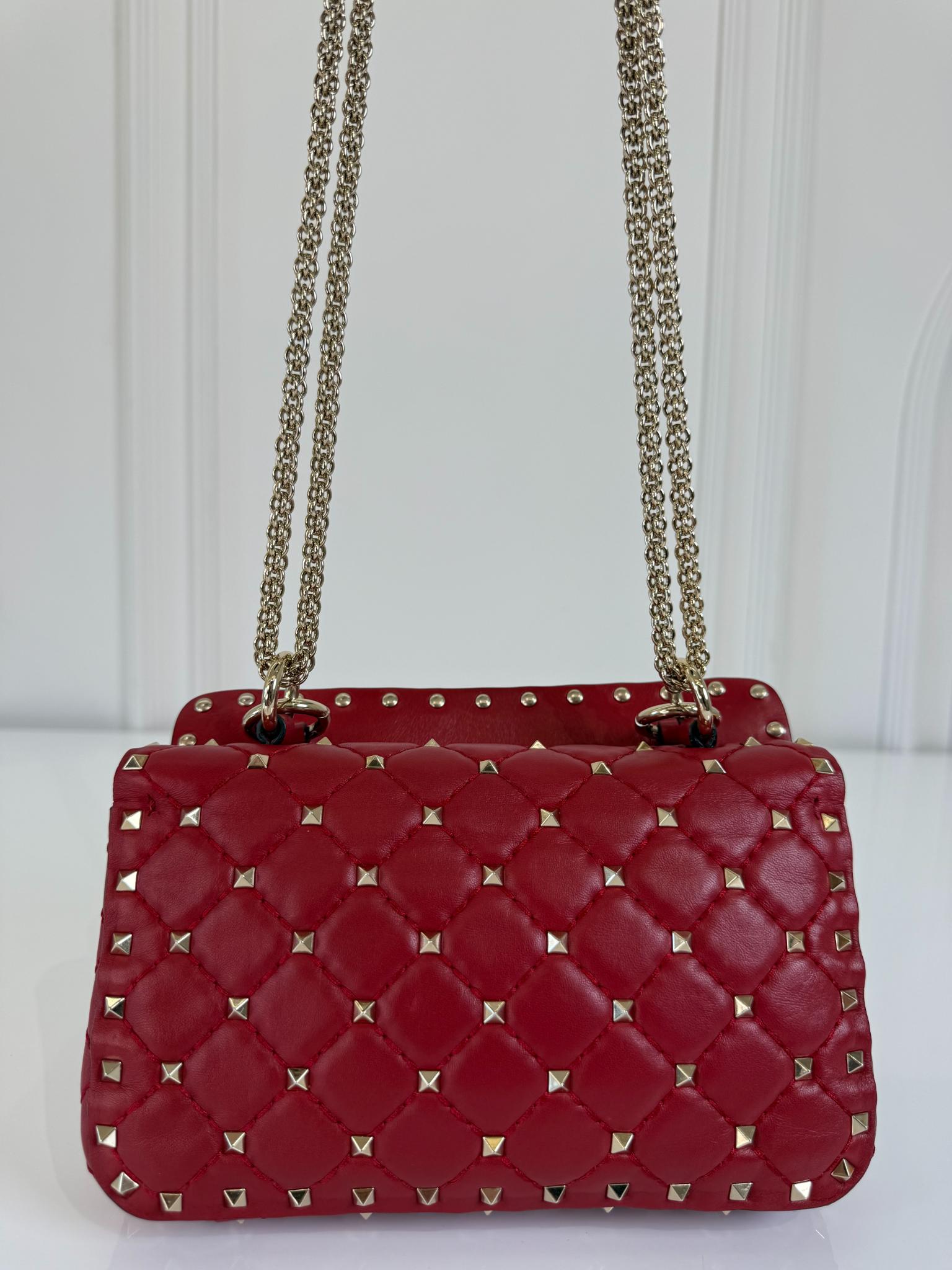 Valentino Garavani Small Rockstud Spike Quilted Bag in Rosso Valentino