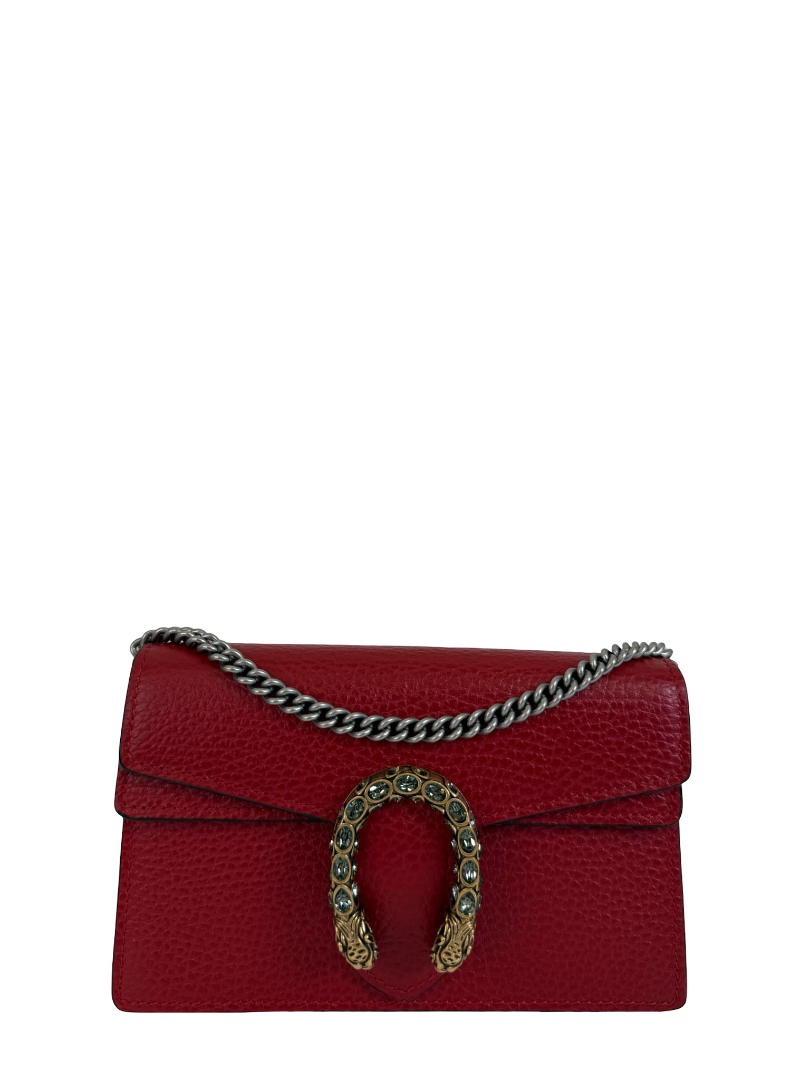 Gucci Crystal Super Mini Dionysus Red Leather Wallet on Chain