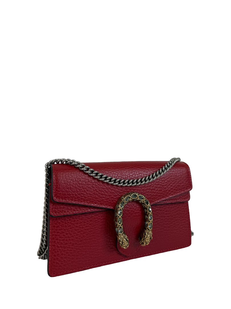 Gucci Crystal Super Mini Dionysus Red Leather Wallet on Chain