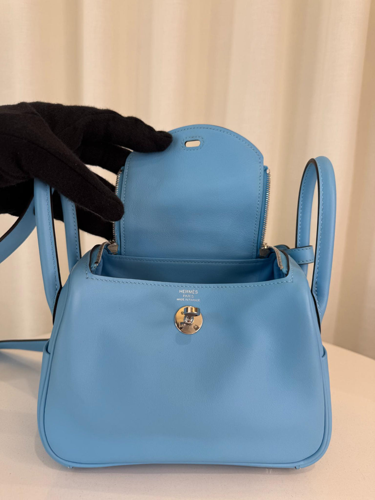Hermès Mini Lindy Bleu Celeste Swift PHW