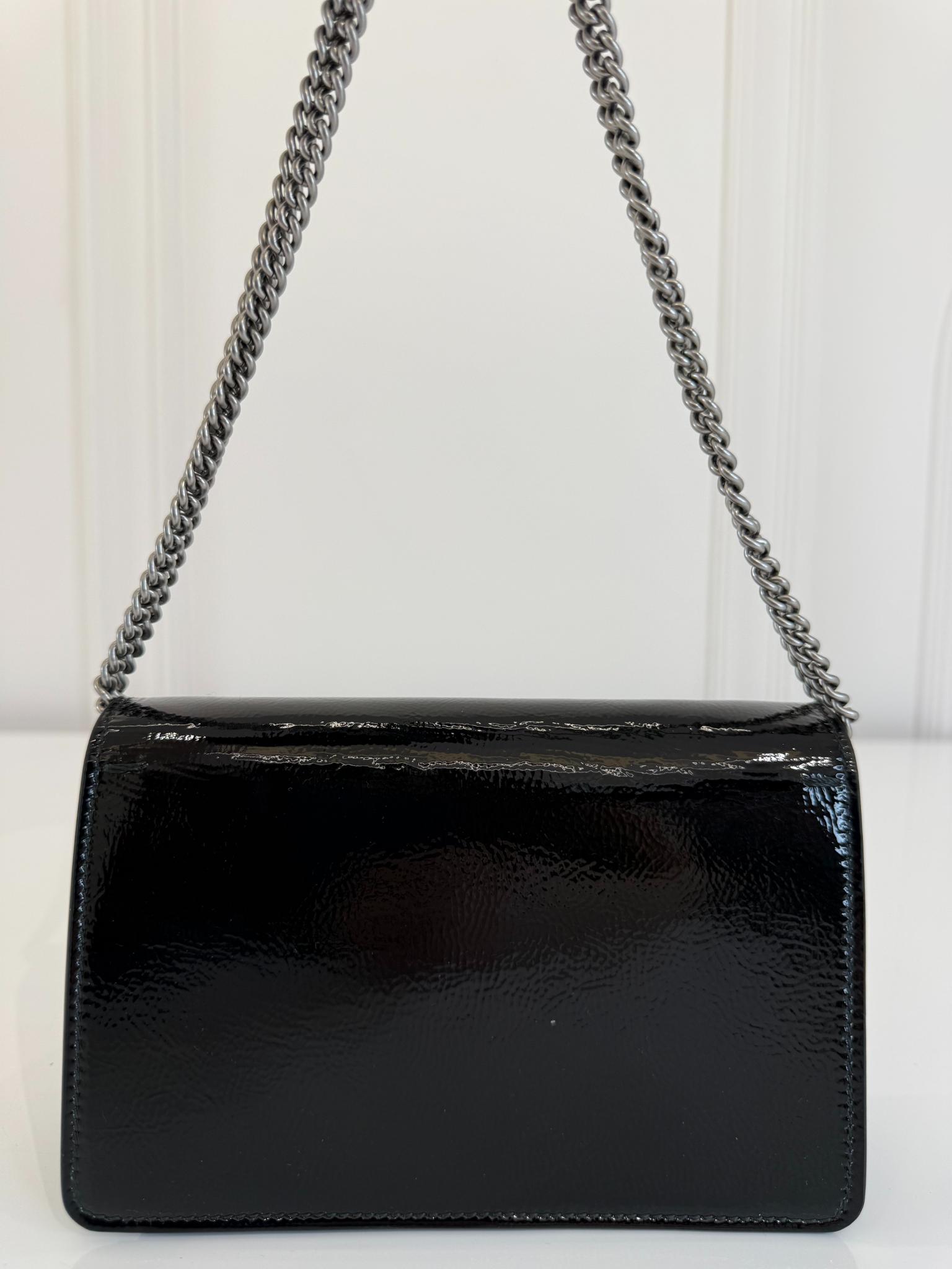 Gucci Mini Dionysus Black Crinkled Patent Leather Bag