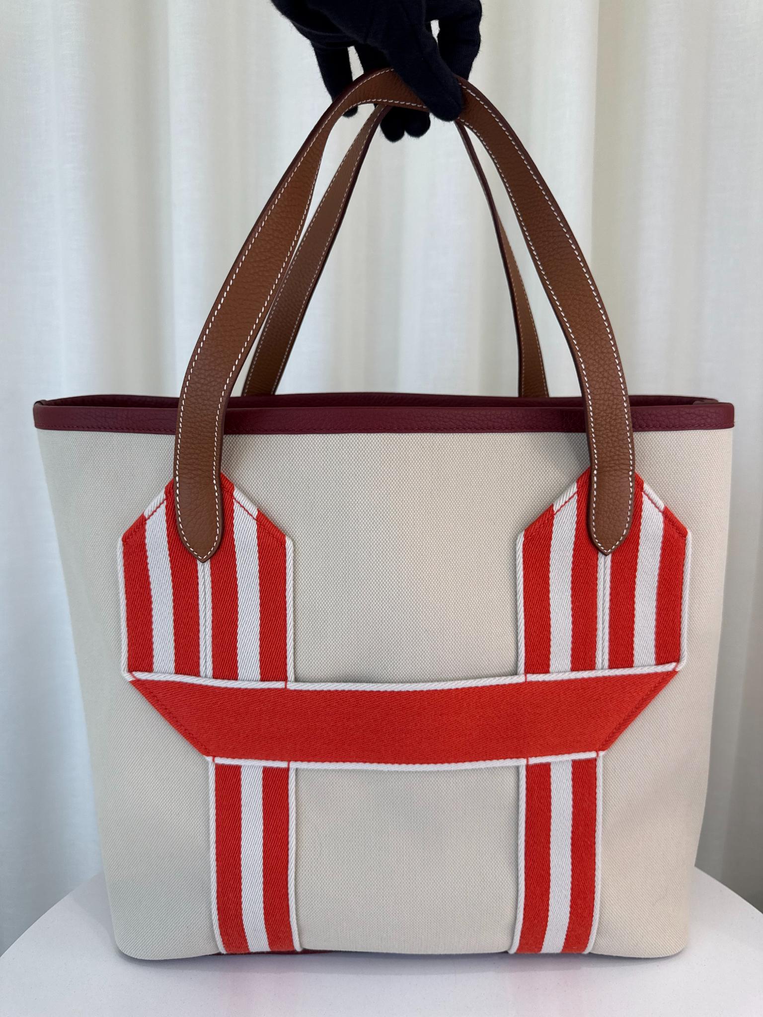 Hermès Pursangle Large Canvas and Taurillon Clemence Leather Tote