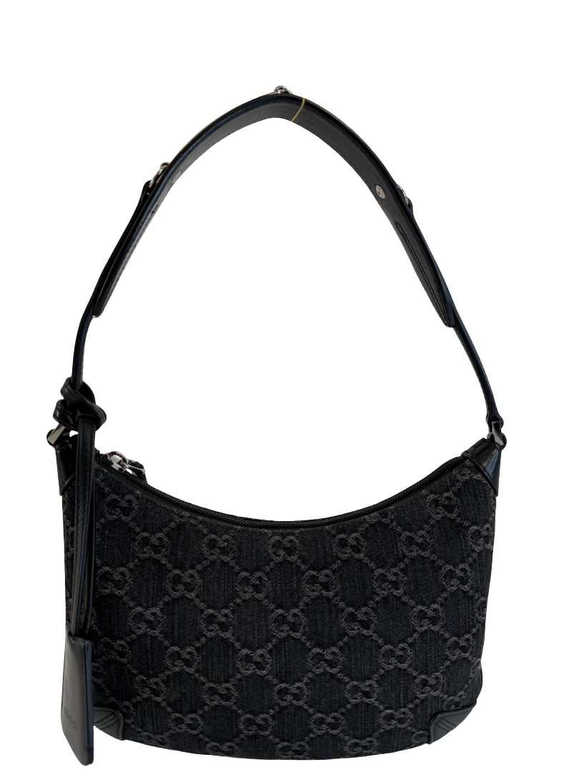 Gucci Horsebit Slim Small Shoulder Bag Black Denim