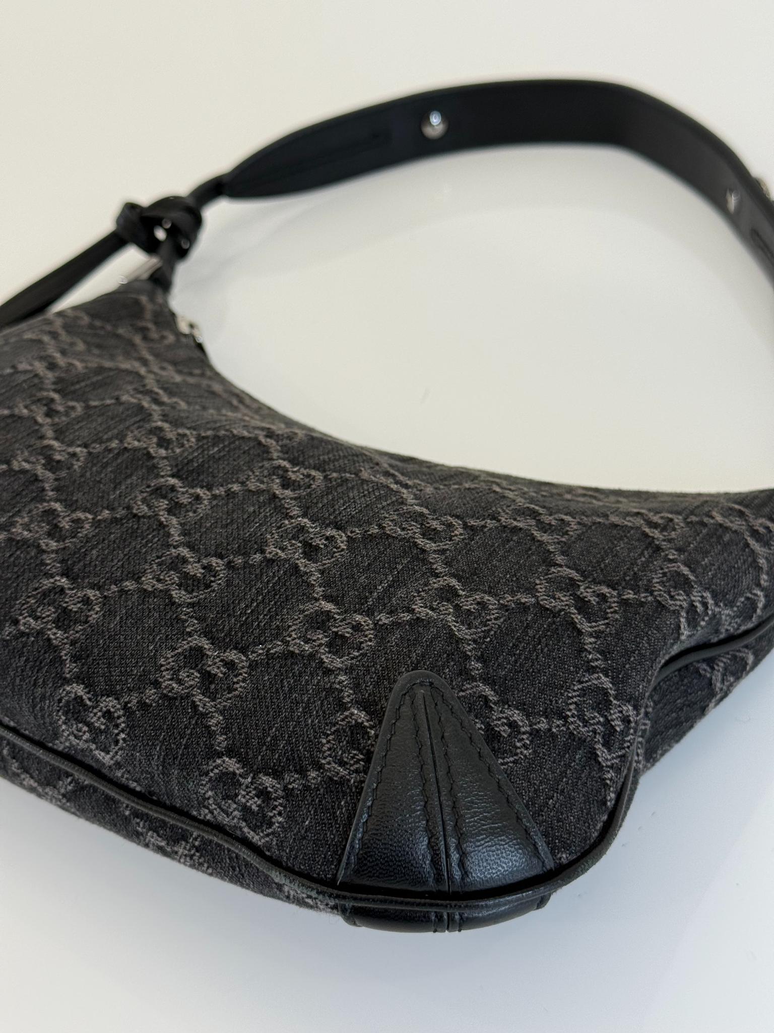 Gucci Horsebit Slim Small Shoulder Bag Black Denim