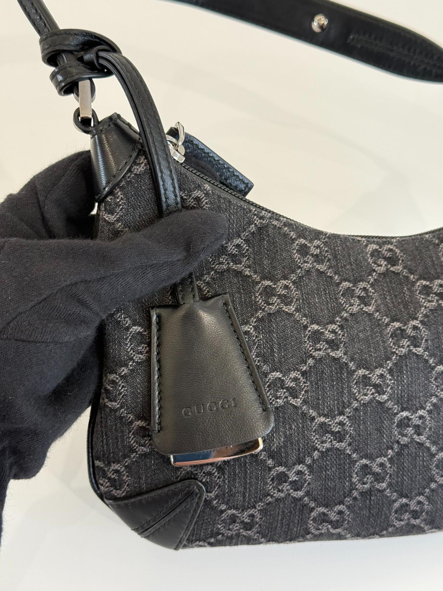 Gucci Horsebit Slim Small Shoulder Bag Black Denim