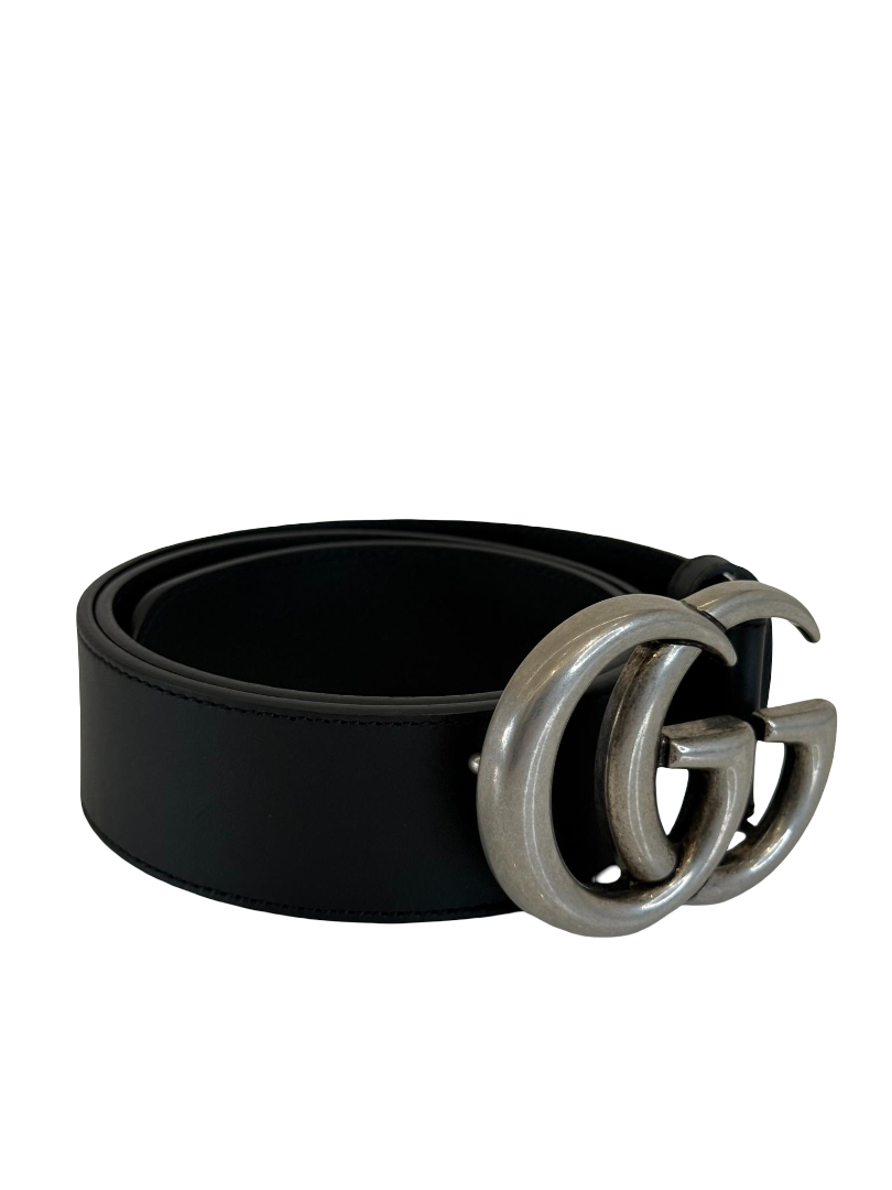 Gucci GG Marmont Buckle Black Leather Belt