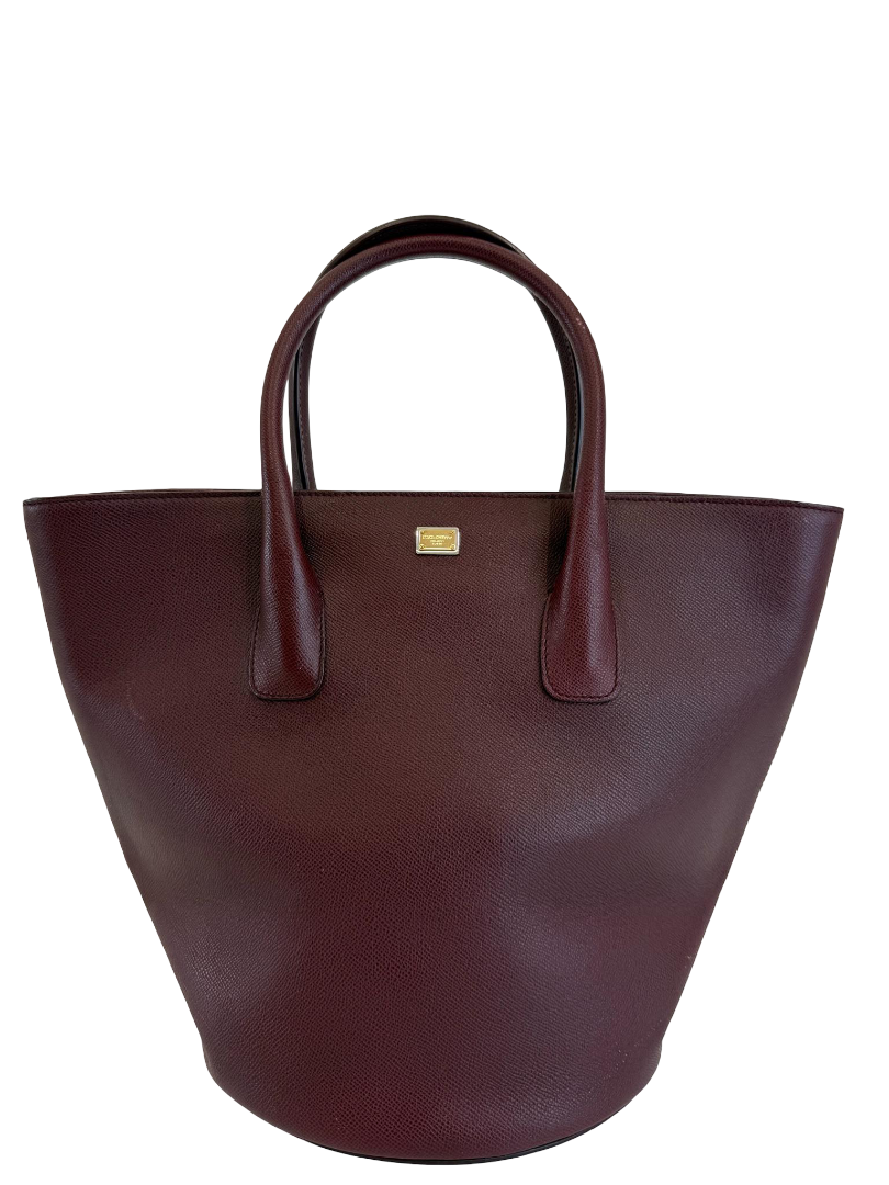 Dolce Gabbana Burgundy Grained Leather Bucket Bag