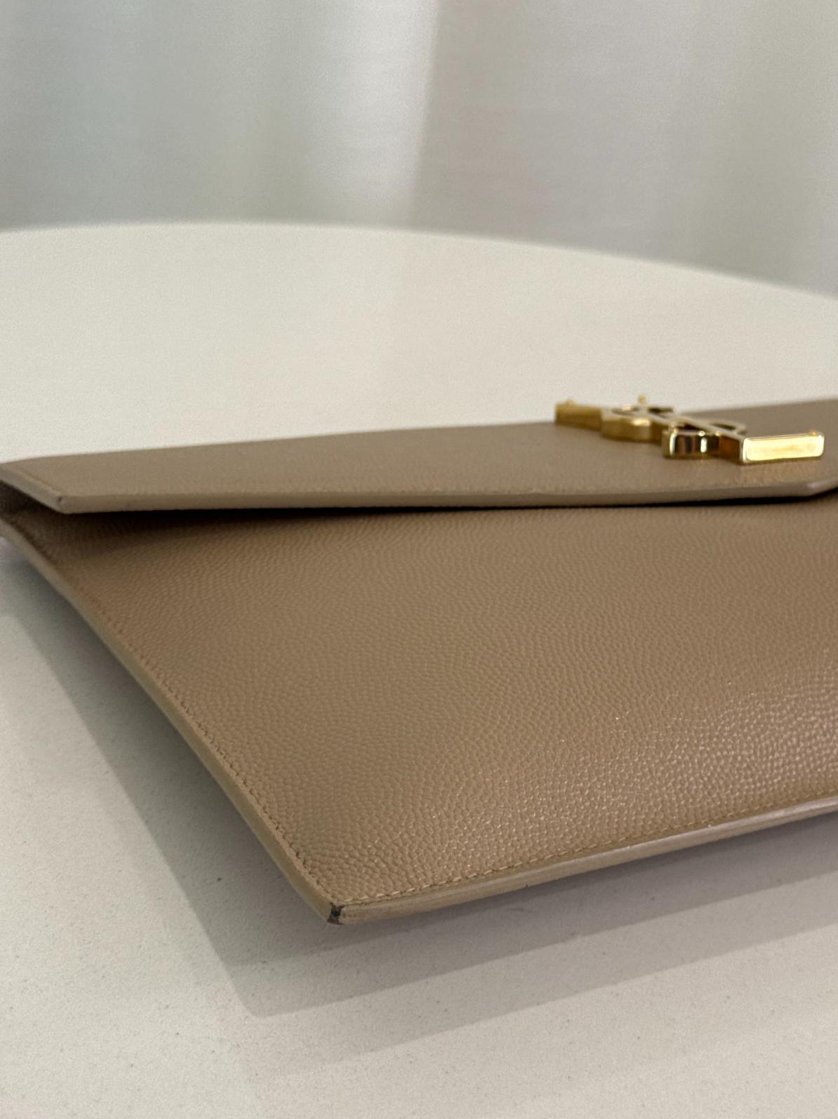 Saint Laurent Grain De Poudre Uptown Pouch Dark Beige