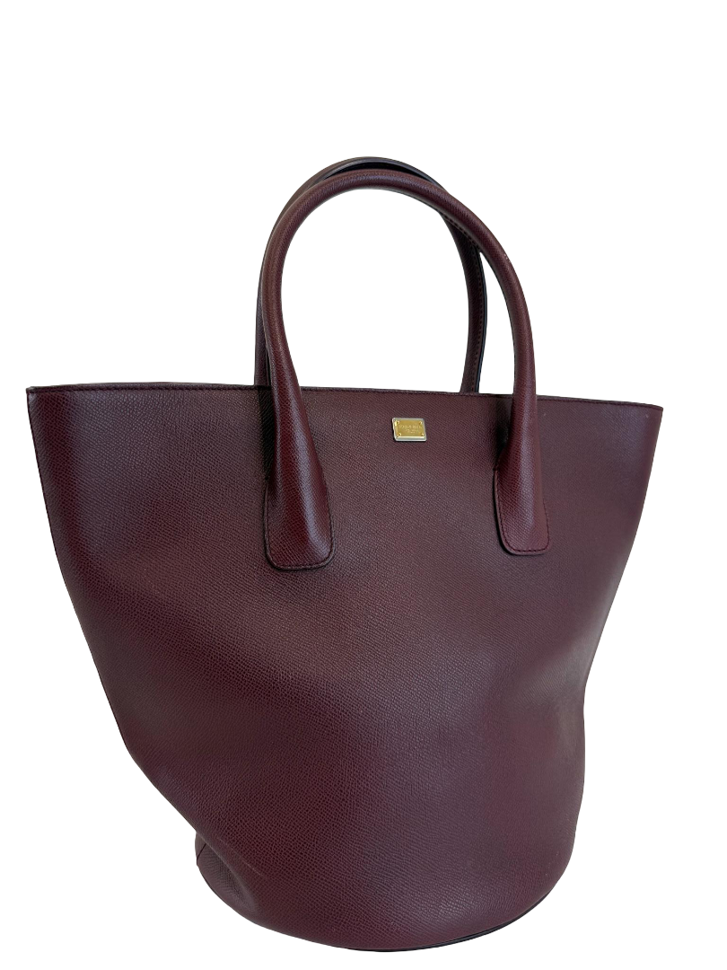 Dolce Gabbana Burgundy Grained Leather Bucket Bag