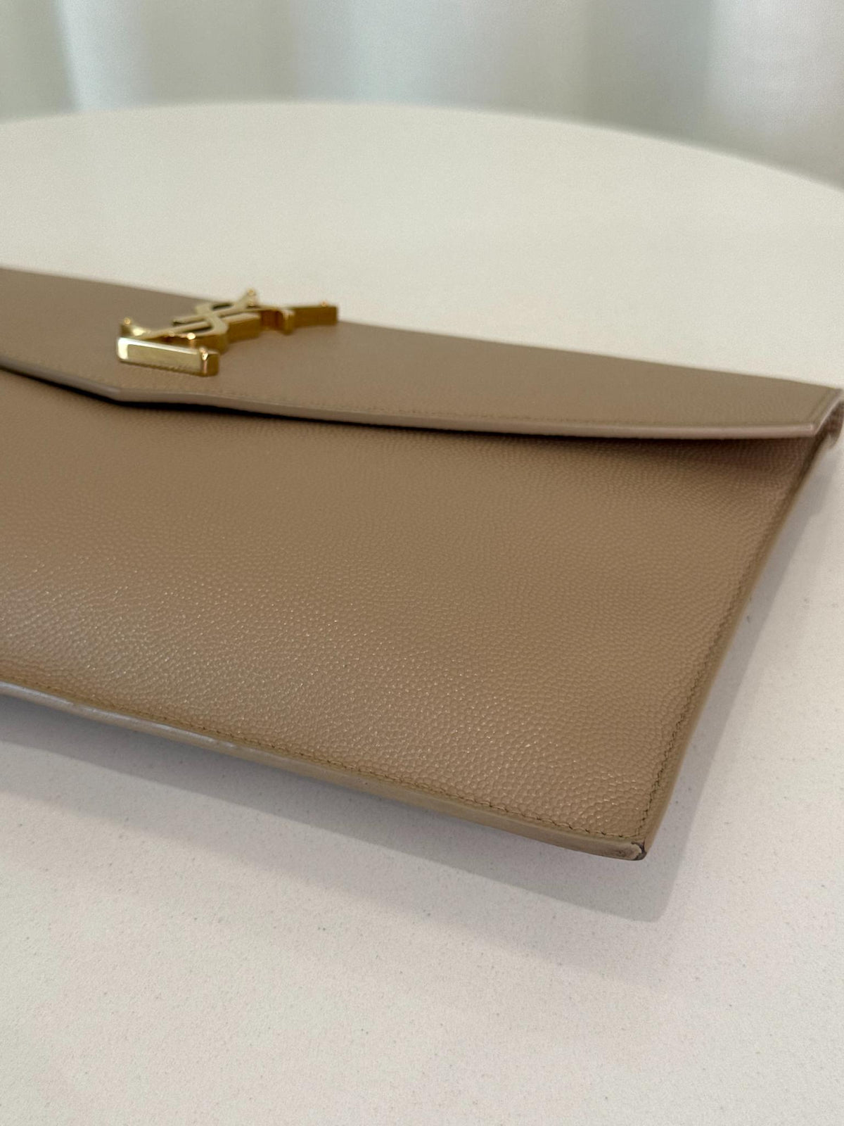 Saint Laurent Grain De Poudre Uptown Pouch Dark Beige
