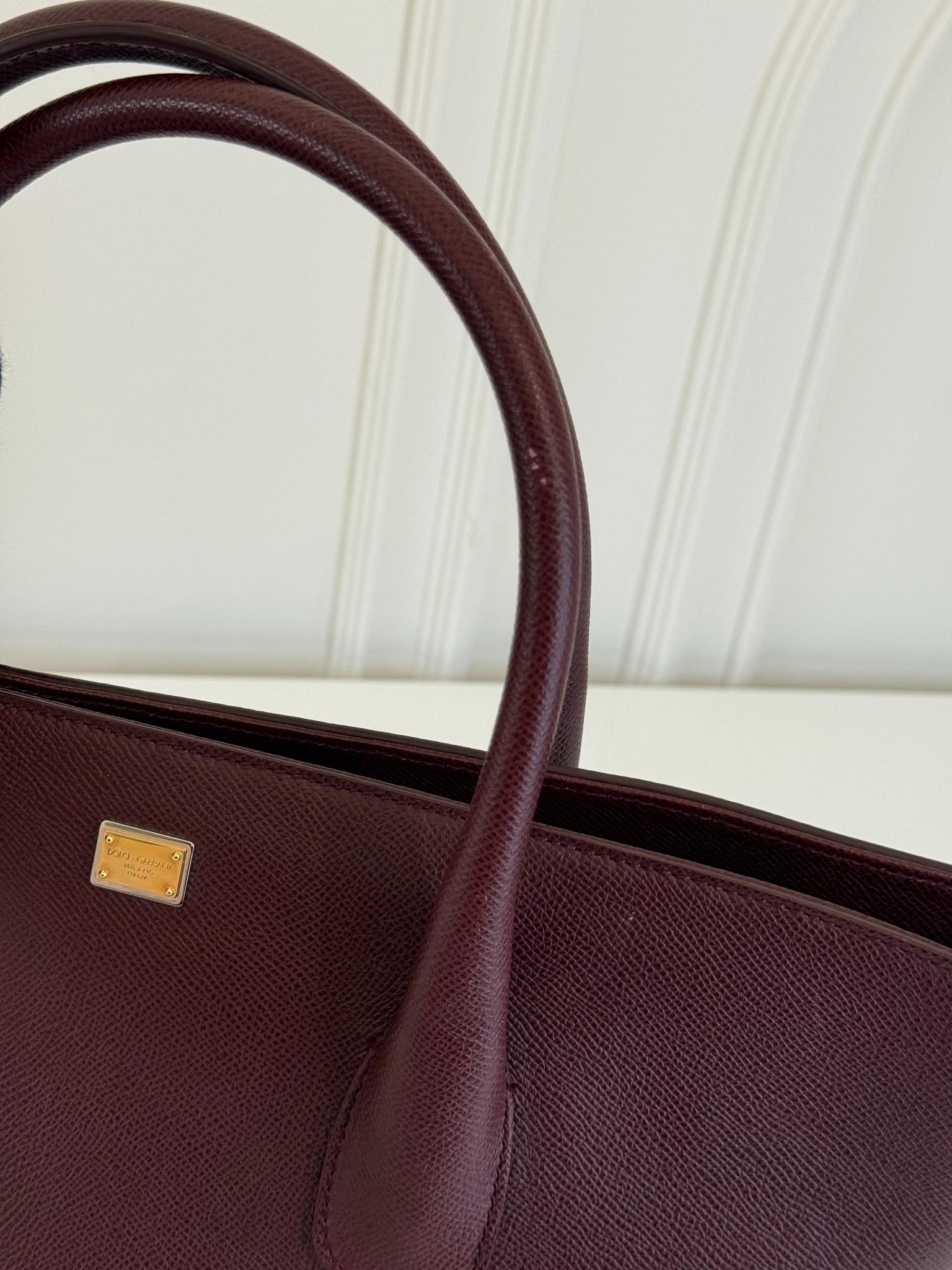Dolce Gabbana Burgundy Grained Leather Bucket Bag