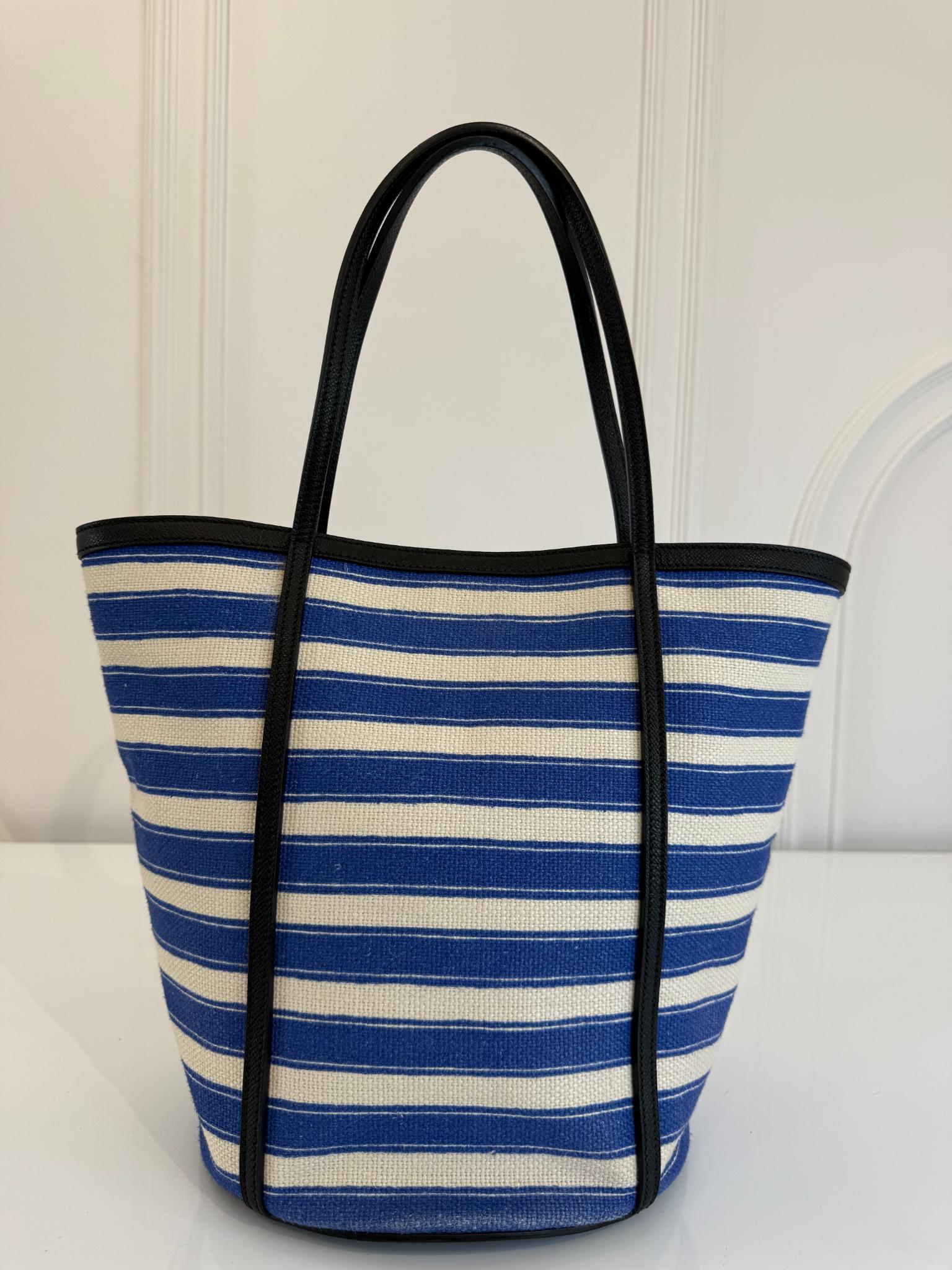 Dolce Gabbana Blue Striped Canvas Tote Bag