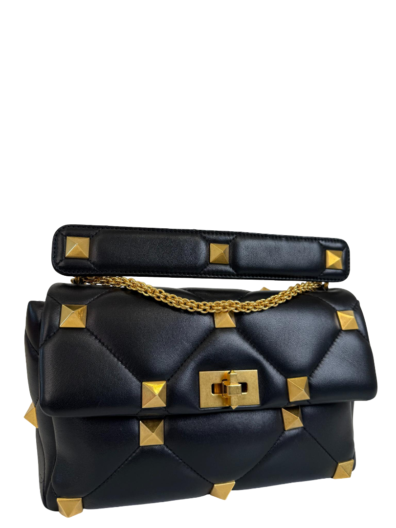 Valentino Garavani Medium Roman Stud Black Quilted Nappa Leather