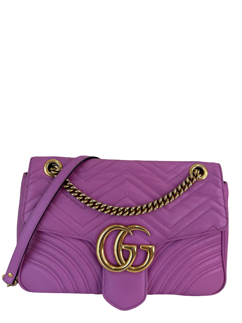 Gucci GG Marmont Purple Calfskin Matelasse Large Shoulder Bag