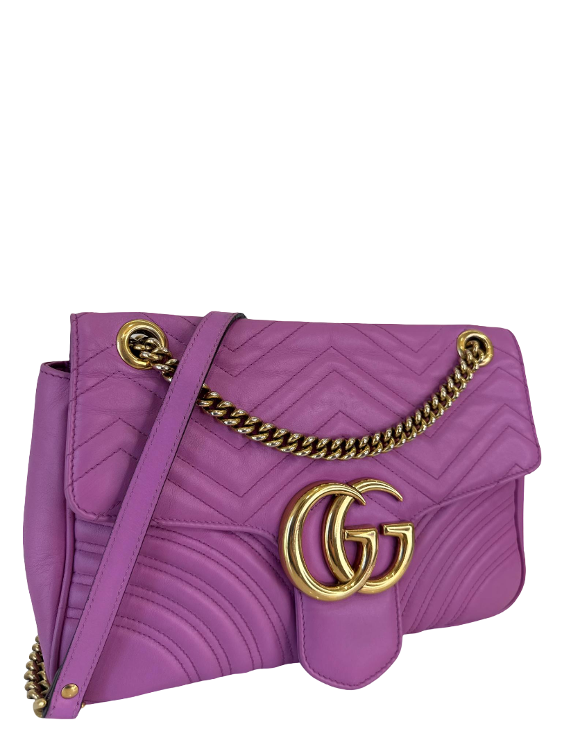 Gucci GG Marmont Purple Calfskin Matelasse Large Shoulder Bag