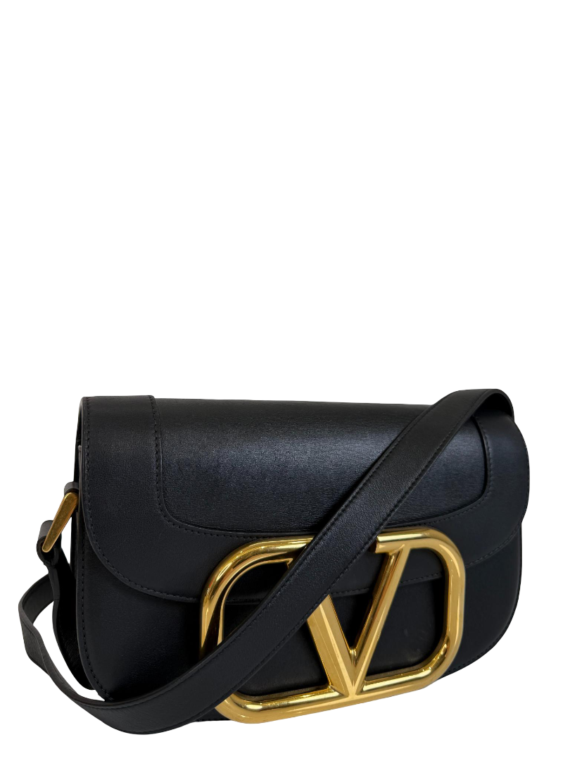 Valentino Garavani Supervee Black Calfskin Shoulder Bag