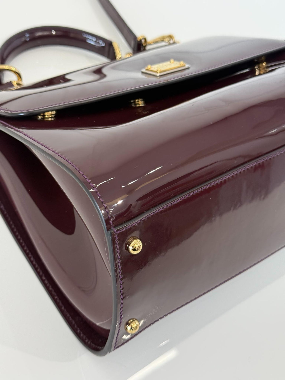 Dolce Gabbana Burgundy Patent Leather Large Miss Sicily Top Handle Bag