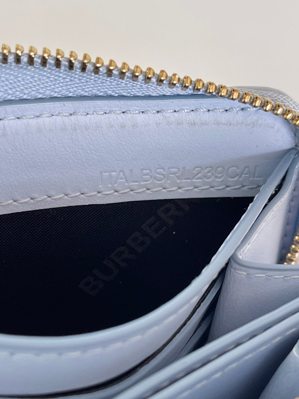 Burberry Lola Zip Light Blue Quilted Wallet