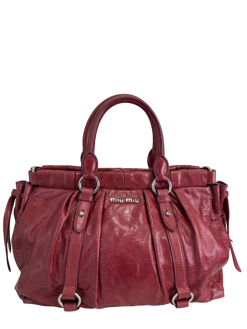 Miu Miu Vitello Lux Gathered Leather Handbag