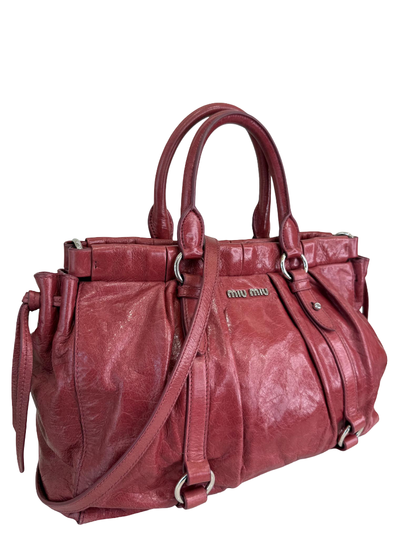 Miu Miu Vitello Lux Gathered Leather Handbag