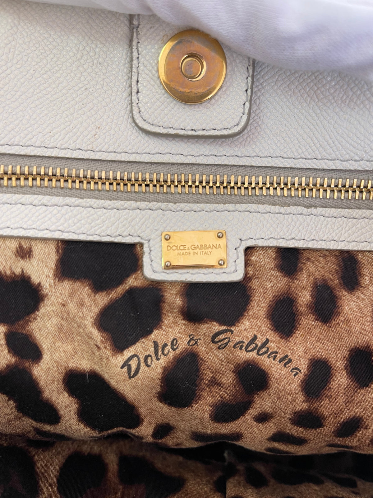 Dolce Gabbana White Leather Bucket Tote Bag