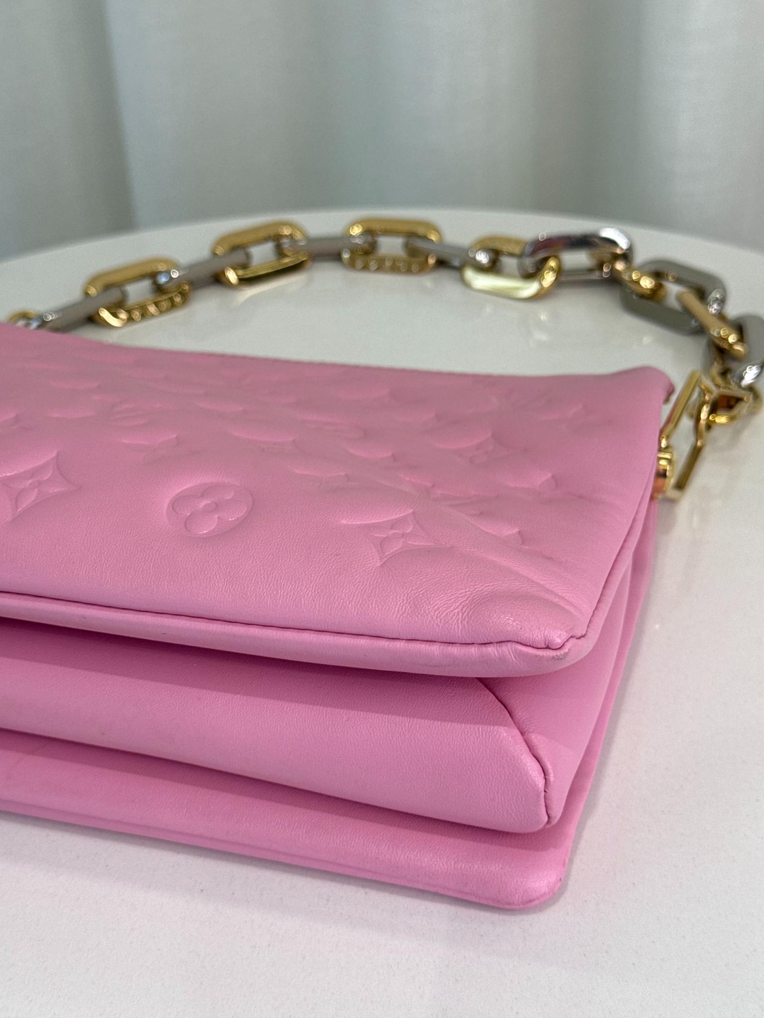 Louis Vuitton Coussin PM Pink Monogram Embossed Puffy Lambskin